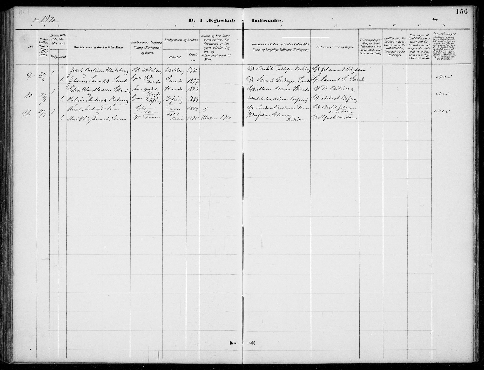 Jølster sokneprestembete, SAB/A-80701/H/Hab/Habb/L0002: Parish register (copy) no. B 2, 1887-1920, p. 156