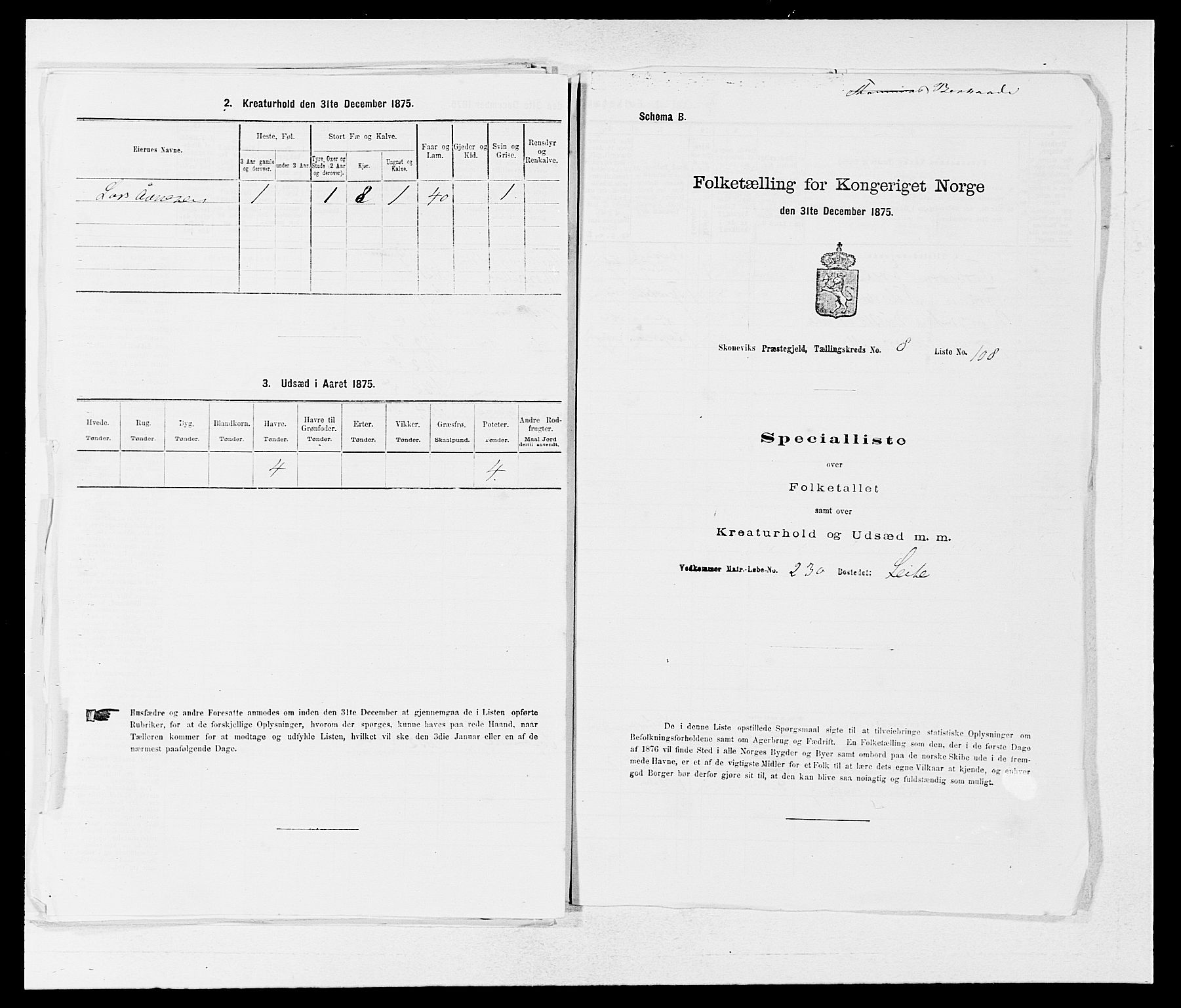 SAB, 1875 census for 1212P Skånevik, 1875, p. 1086