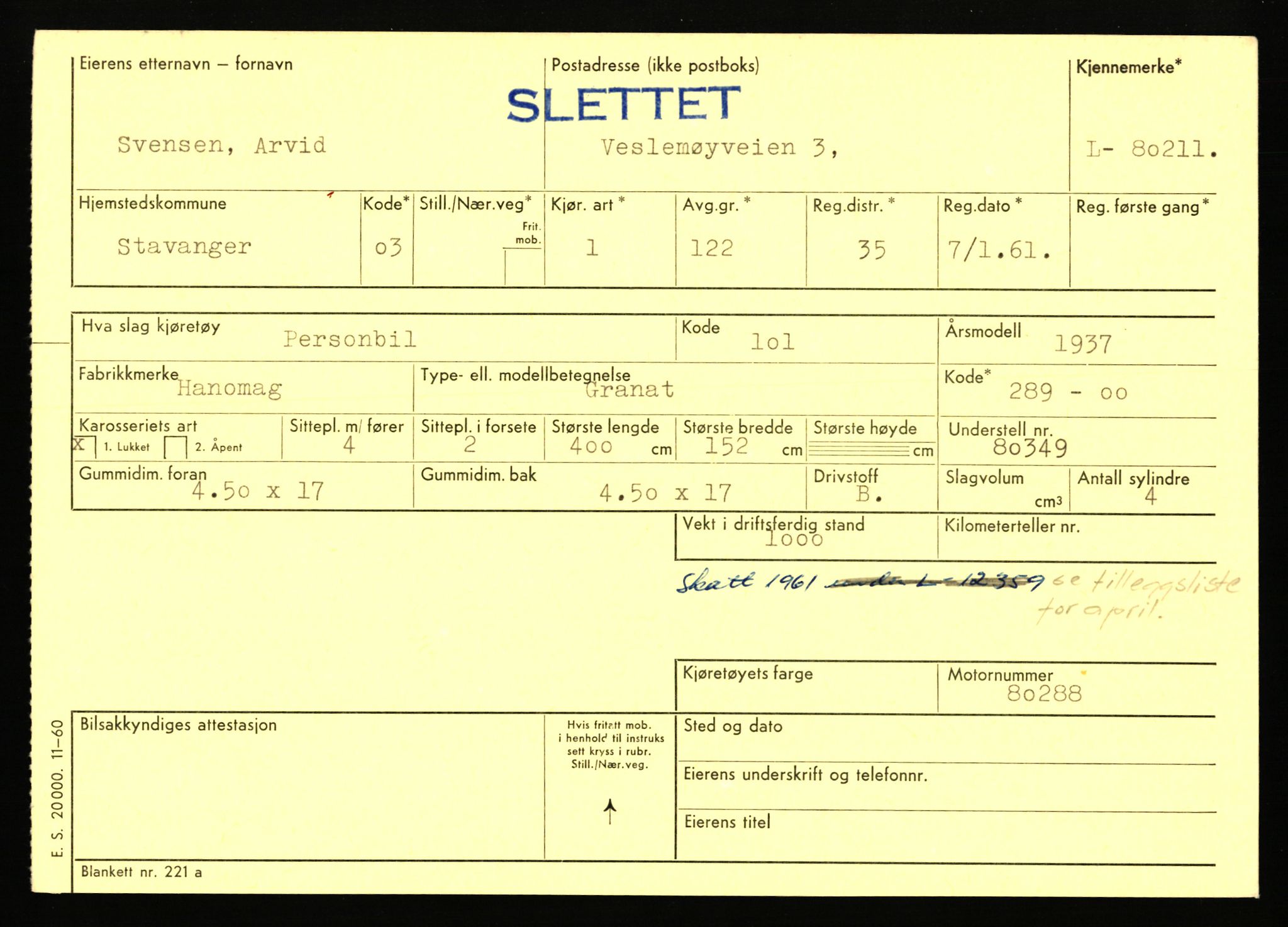 Stavanger trafikkstasjon, AV/SAST-A-101942/0/F/L0070: L-78800 - L-80499, 1930-1971, p. 2032