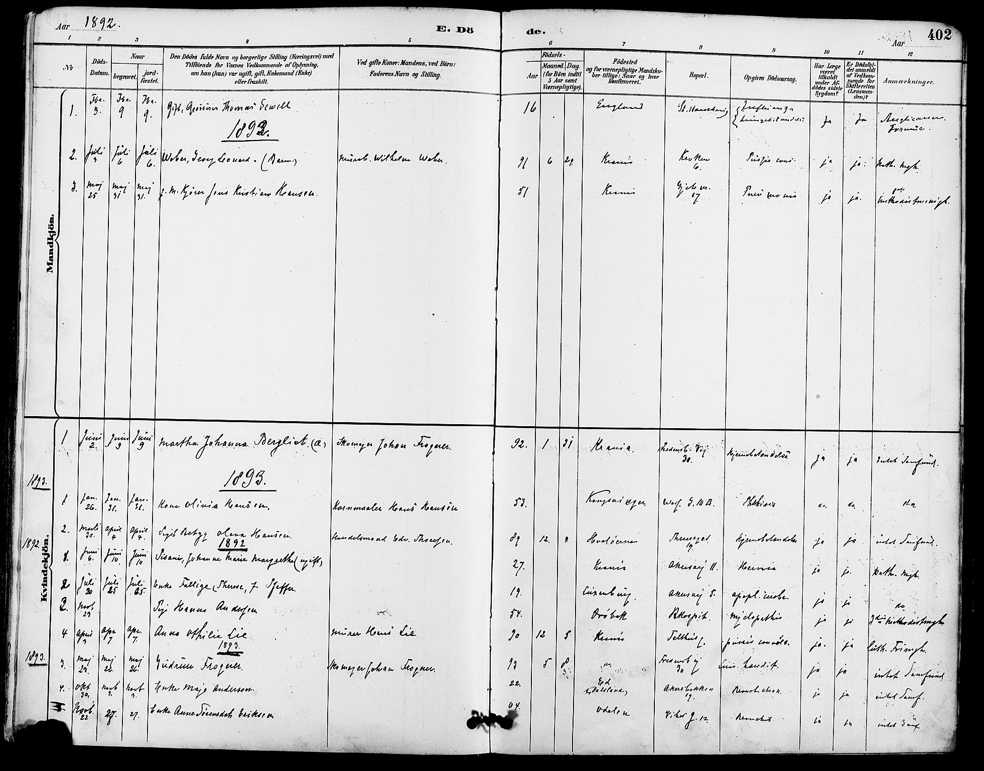 Gamle Aker prestekontor Kirkebøker, SAO/A-10617a/F/L0008: Parish register (official) no. 8, 1887-1896, p. 402