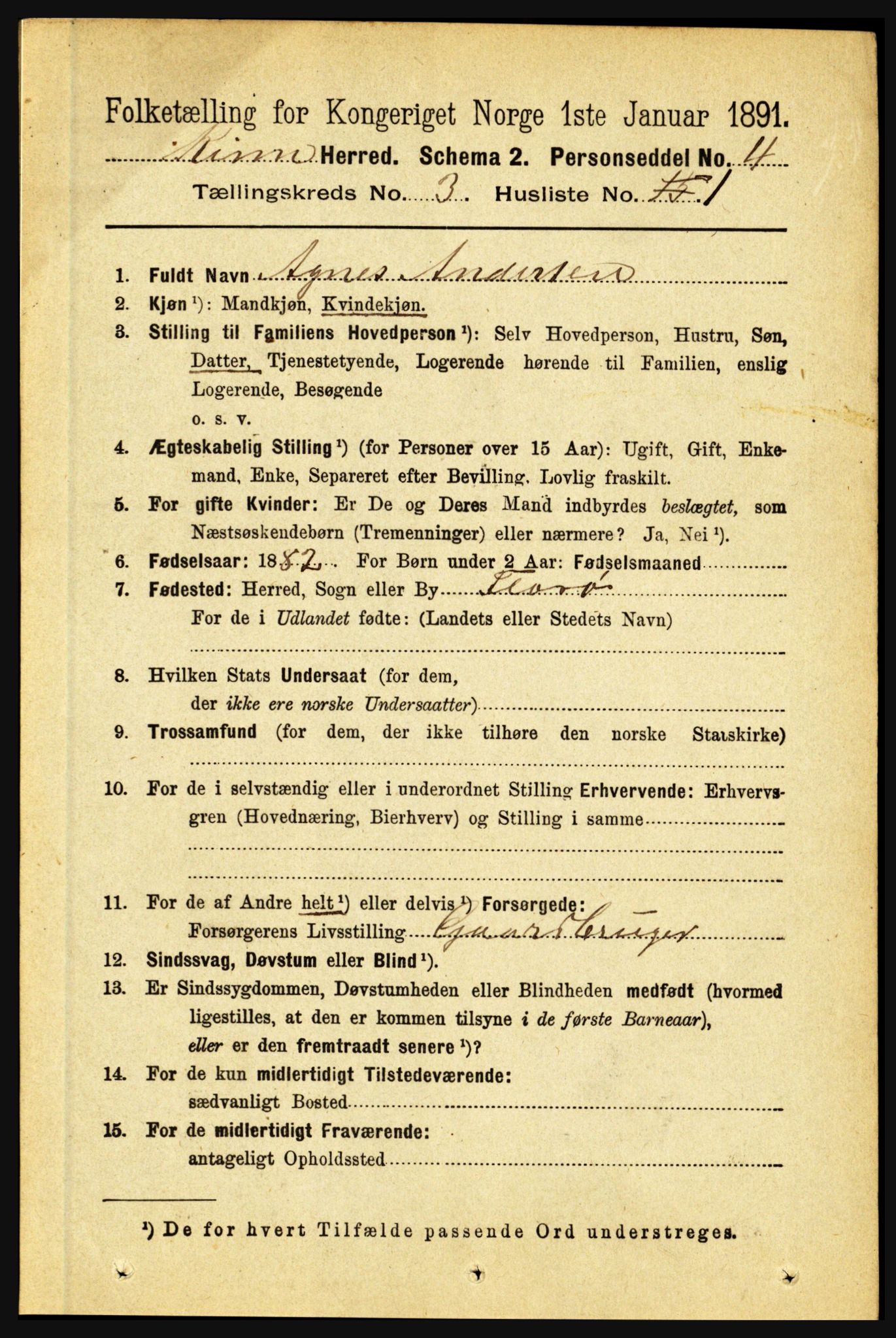 RA, 1891 census for 1437 Kinn, 1891, p. 936