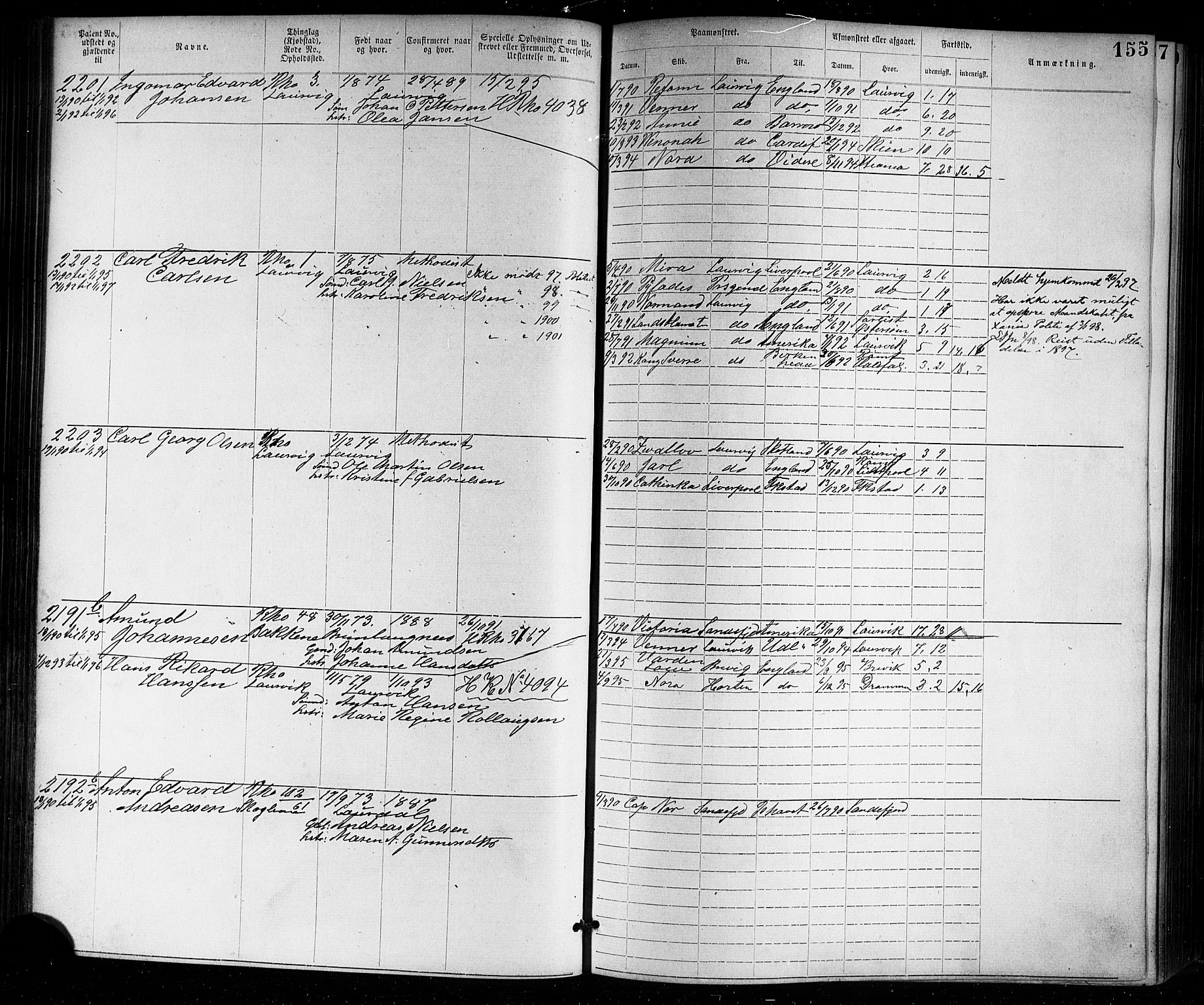 Larvik innrulleringskontor, AV/SAKO-A-787/F/Fb/L0001: Annotasjonsrulle, 1876-1904, p. 155