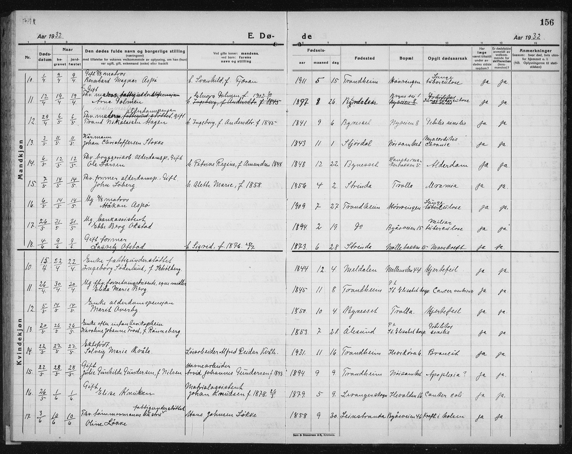 Ministerialprotokoller, klokkerbøker og fødselsregistre - Sør-Trøndelag, SAT/A-1456/603/L0176: Parish register (copy) no. 603C04, 1923-1941, p. 156