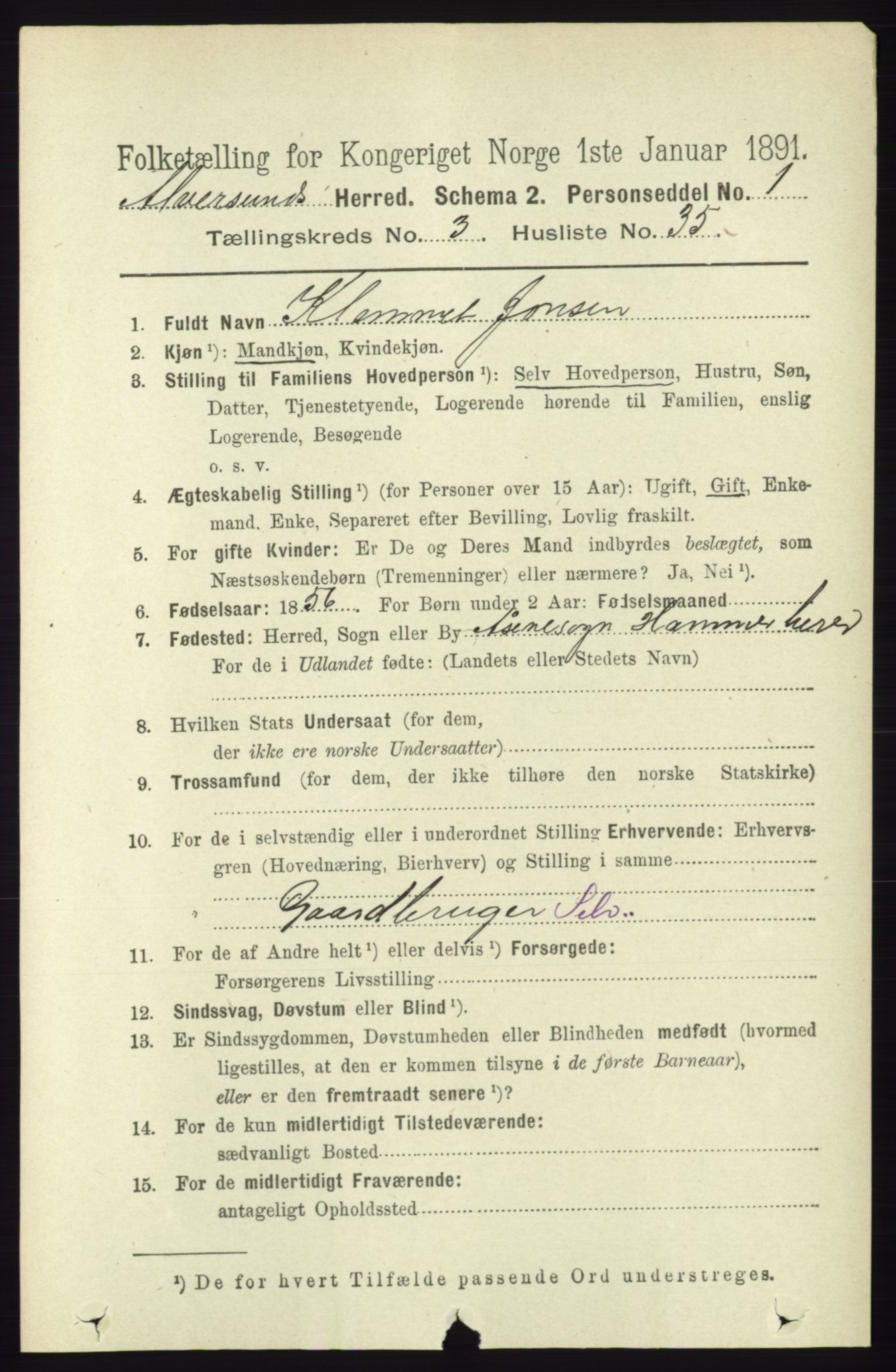 RA, 1891 census for 1257 Alversund, 1891, p. 1268