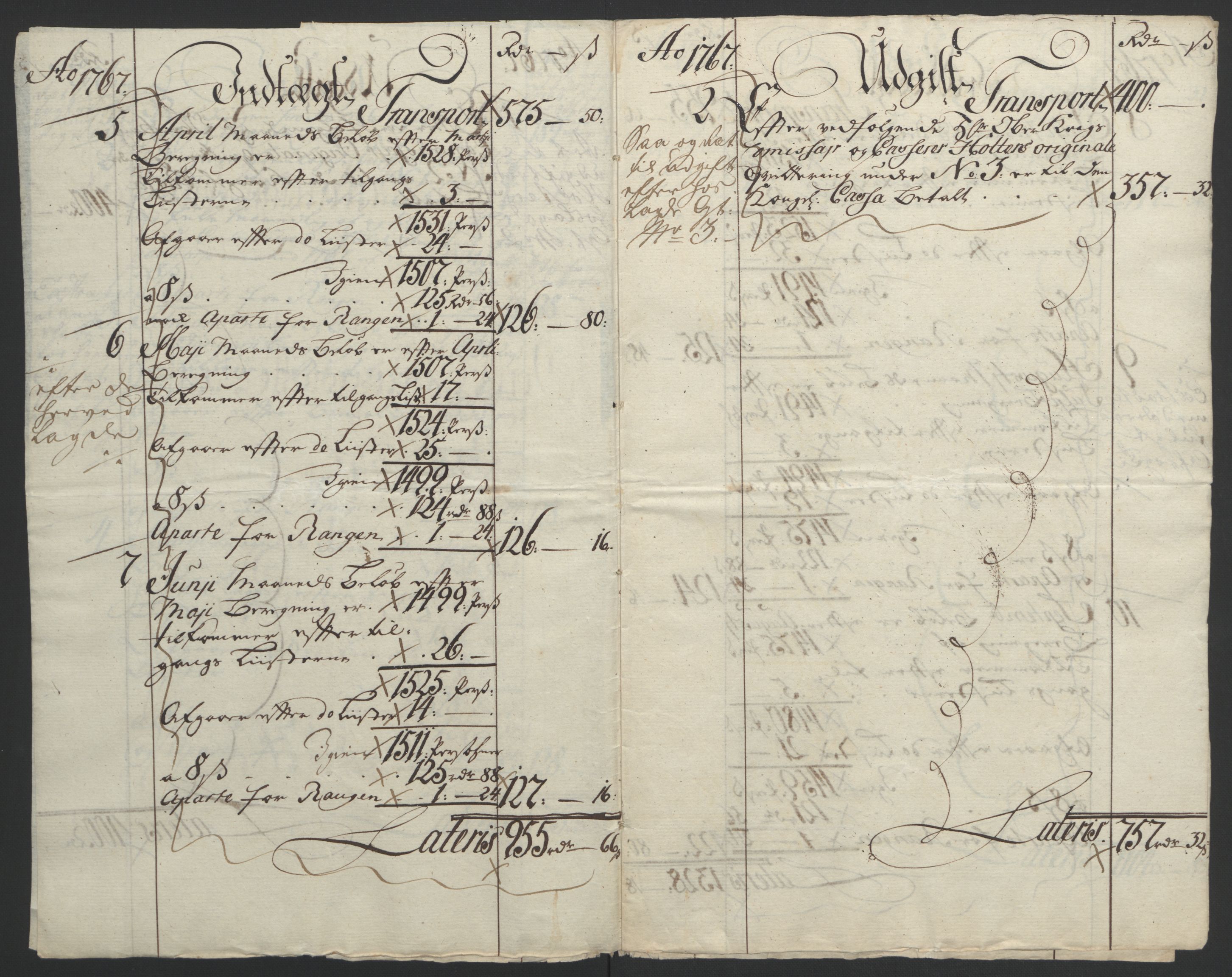 Rentekammeret inntil 1814, Reviderte regnskaper, Byregnskaper, AV/RA-EA-4066/R/Rf/L0119/0001: [F2] Kontribusjonsregnskap / Ekstraskatt, 1762-1767, p. 381