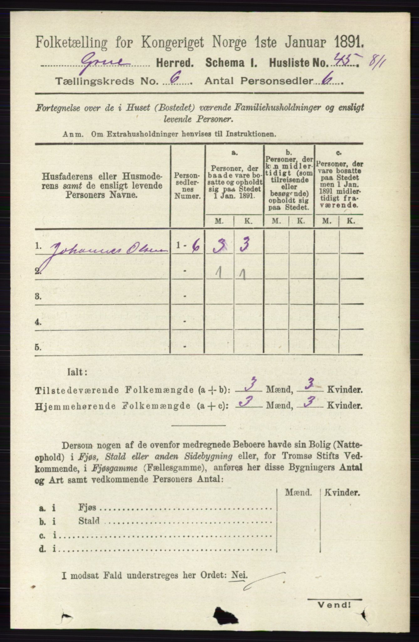 RA, 1891 census for 0423 Grue, 1891, p. 3232