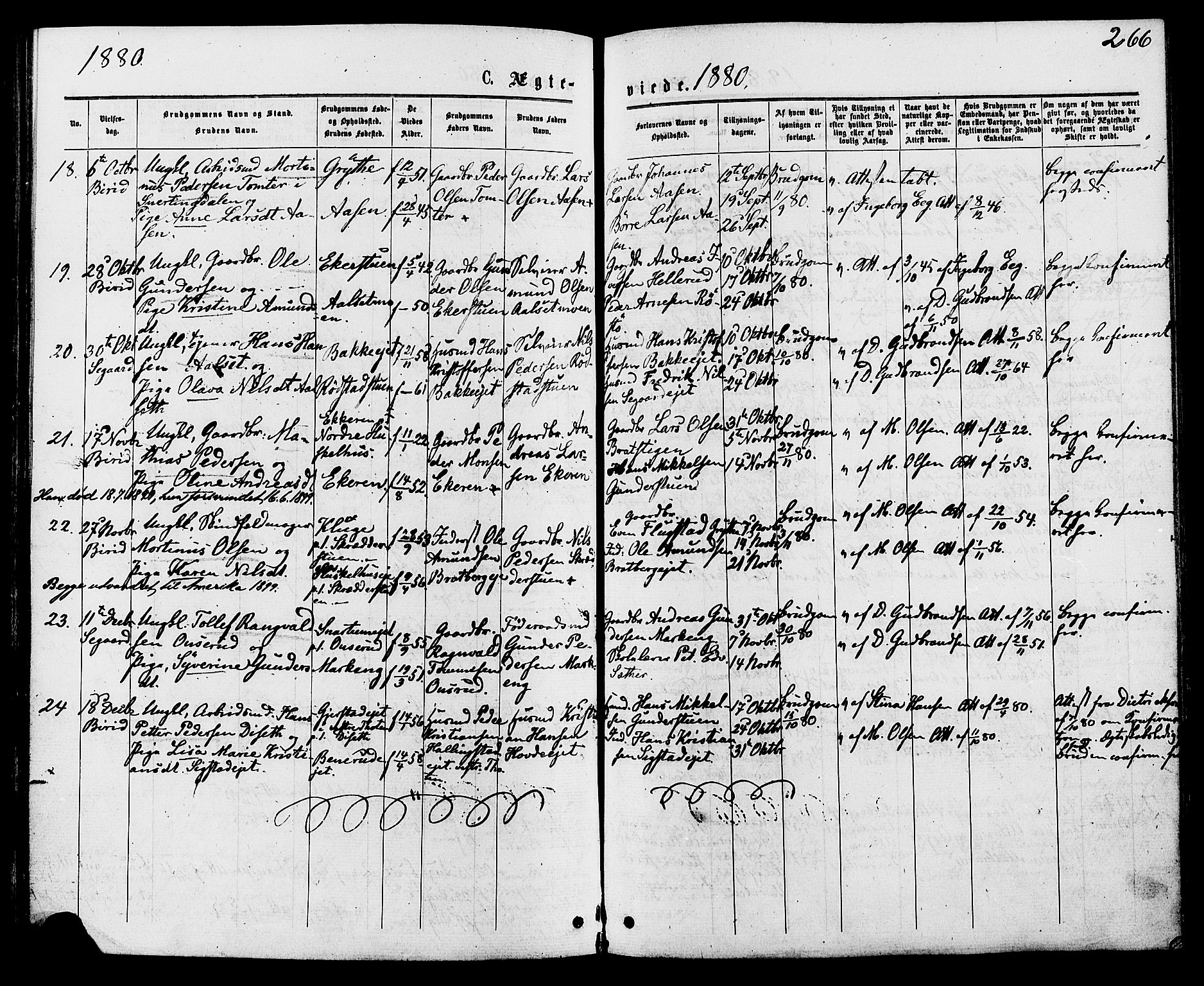 Biri prestekontor, AV/SAH-PREST-096/H/Ha/Haa/L0006: Parish register (official) no. 6, 1877-1886, p. 266