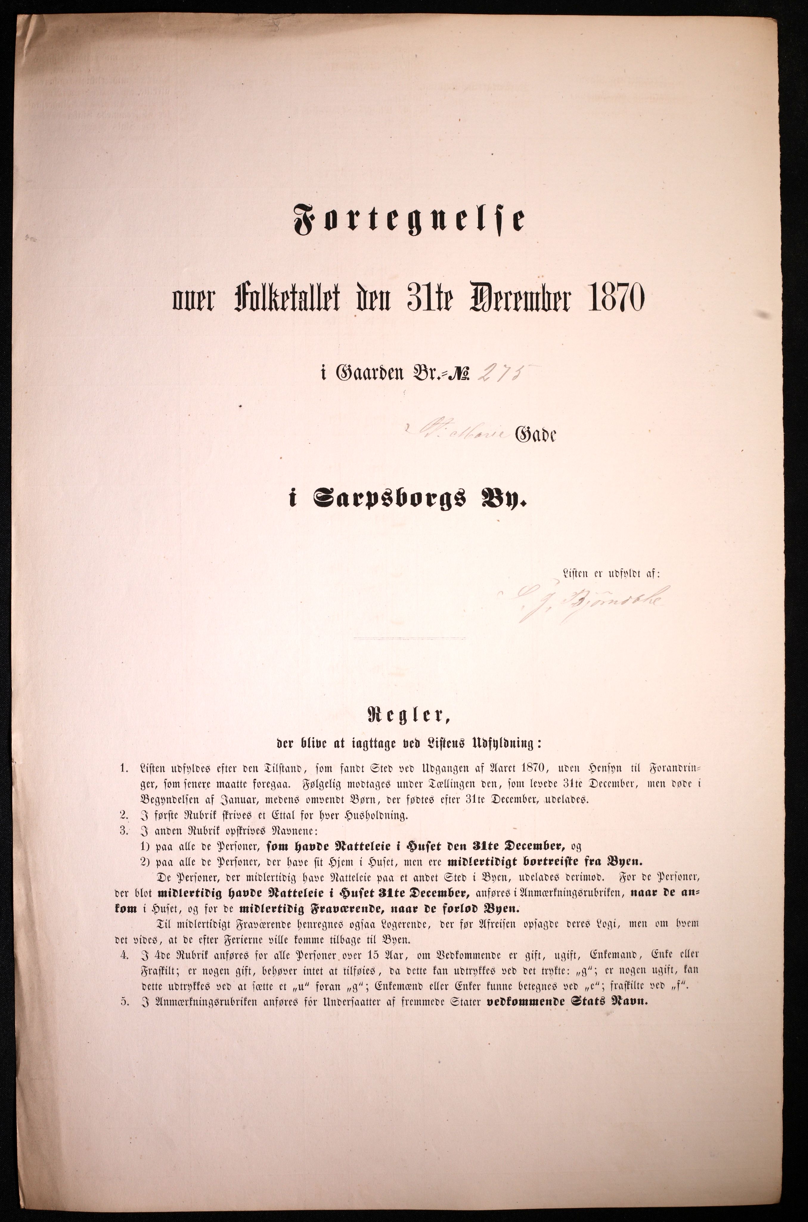 RA, 1870 census for 0102 Sarpsborg, 1870, p. 203