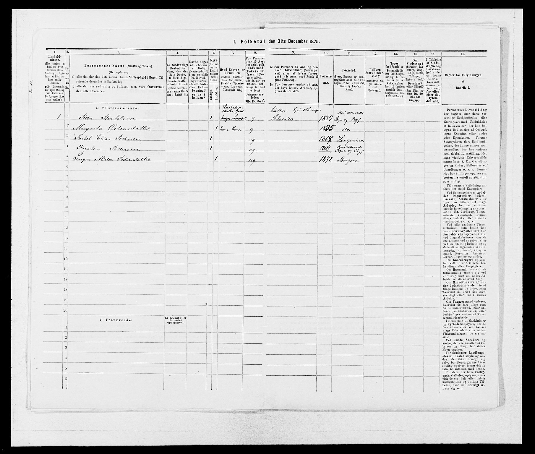 SAB, 1875 census for 1224P Kvinnherad, 1875, p. 1106