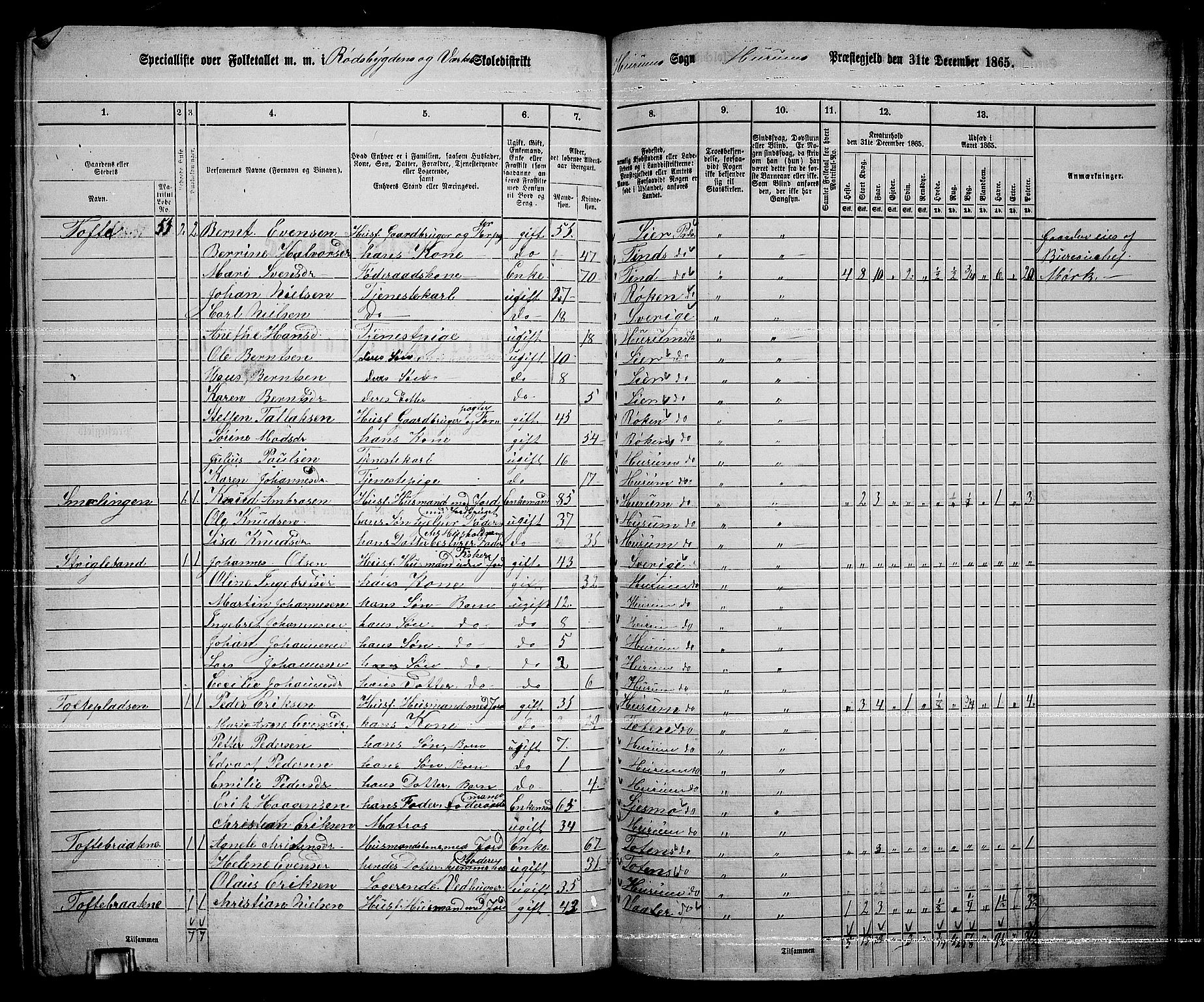 RA, 1865 census for Hurum, 1865, p. 59