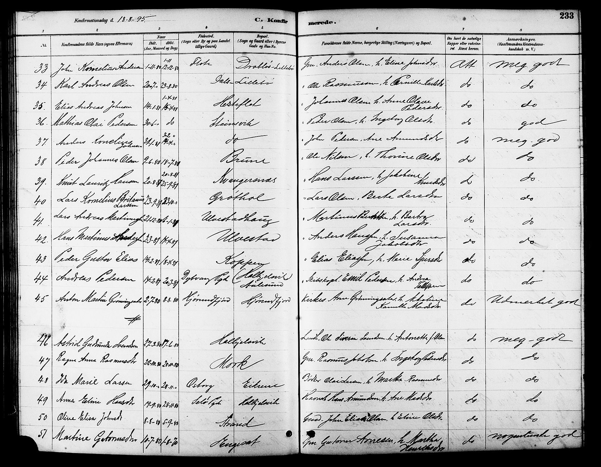 Ministerialprotokoller, klokkerbøker og fødselsregistre - Møre og Romsdal, AV/SAT-A-1454/511/L0158: Parish register (copy) no. 511C04, 1884-1903, p. 233