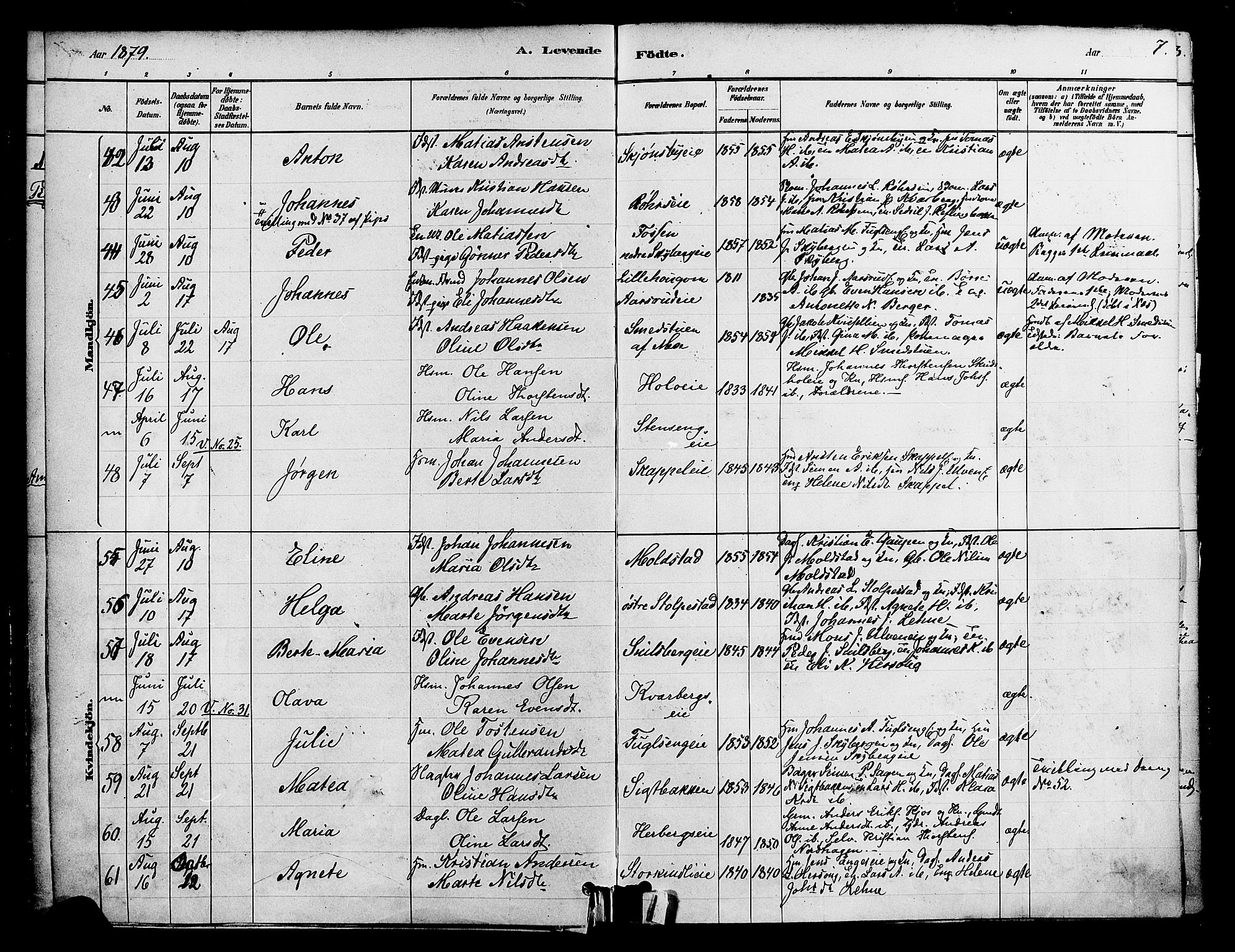 Ringsaker prestekontor, SAH/PREST-014/K/Ka/L0012: Parish register (official) no. 12, 1879-1890, p. 7