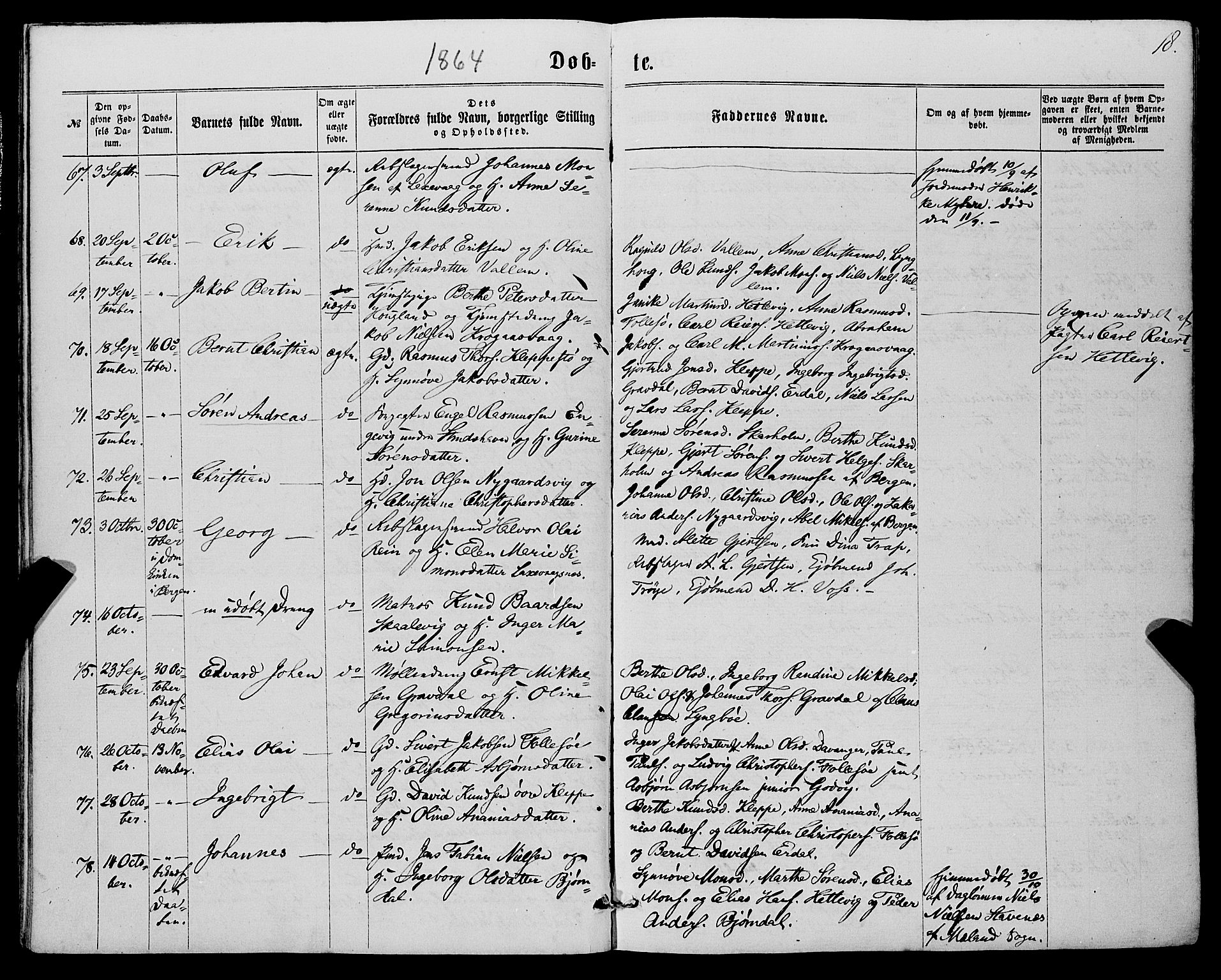 Askøy Sokneprestembete, AV/SAB-A-74101/H/Ha/Haa/Haaa/L0009: Parish register (official) no. A 9, 1863-1877, p. 18