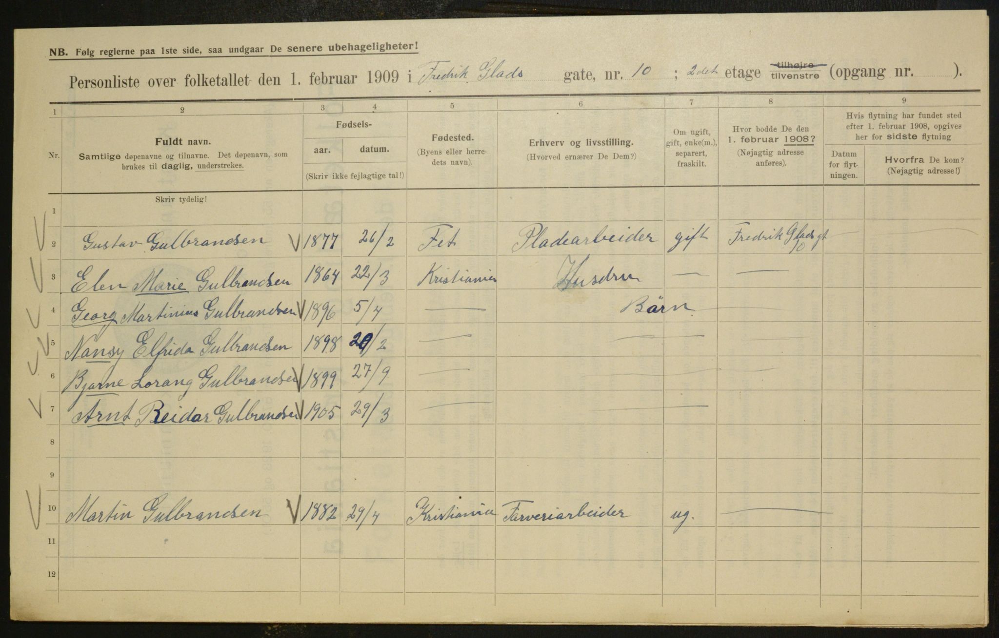 OBA, Municipal Census 1909 for Kristiania, 1909, p. 24054