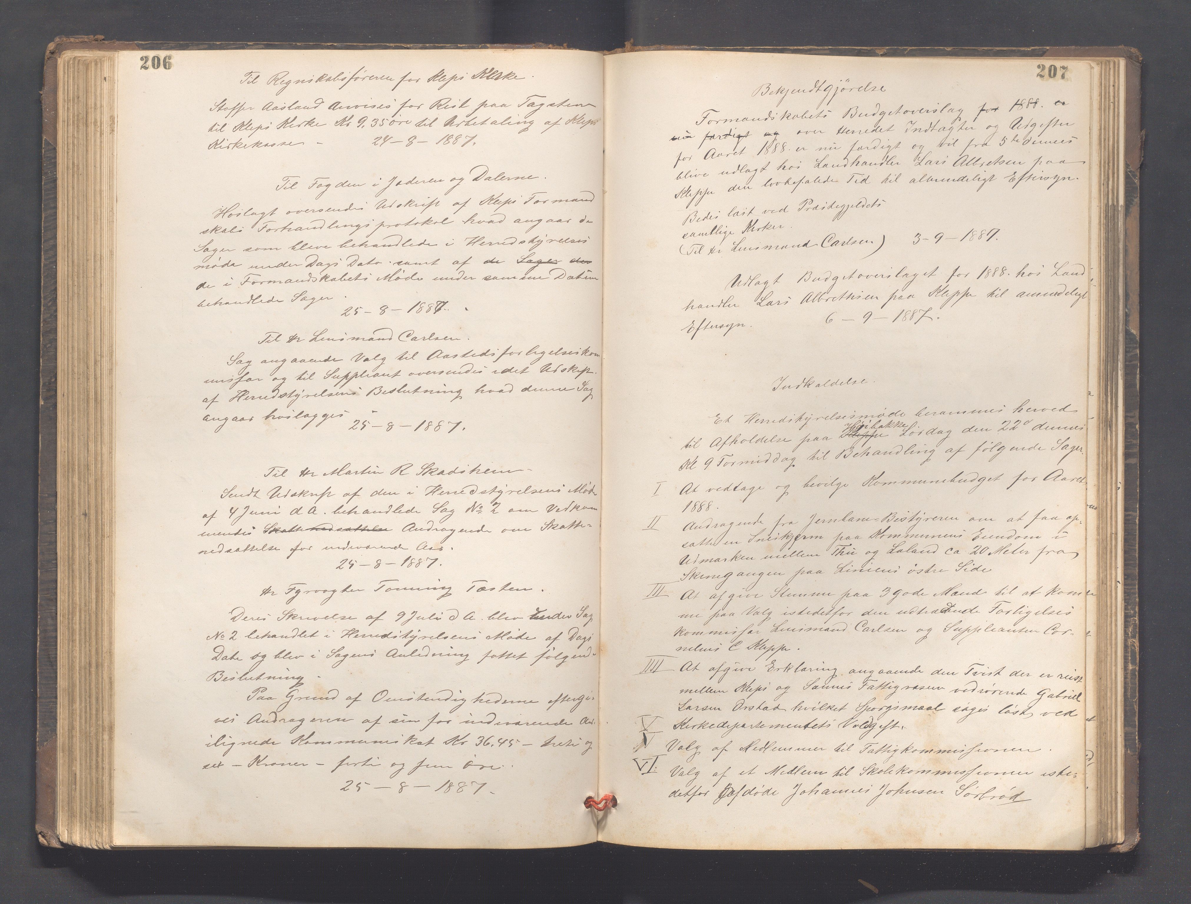 Klepp kommune - Formannskapet, IKAR/K-100277/B/L0003: Kopibok, 1877-1892, p. 206-207