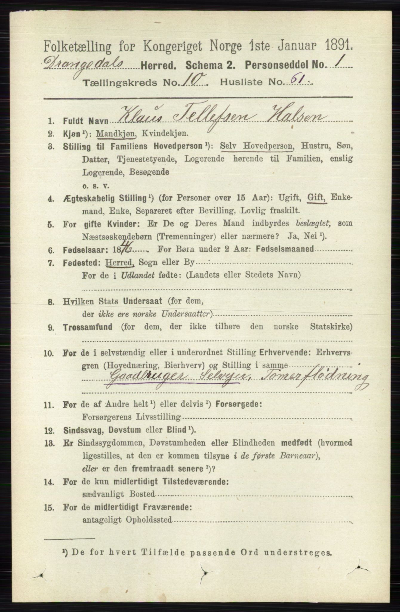 RA, 1891 census for 0817 Drangedal, 1891, p. 3804