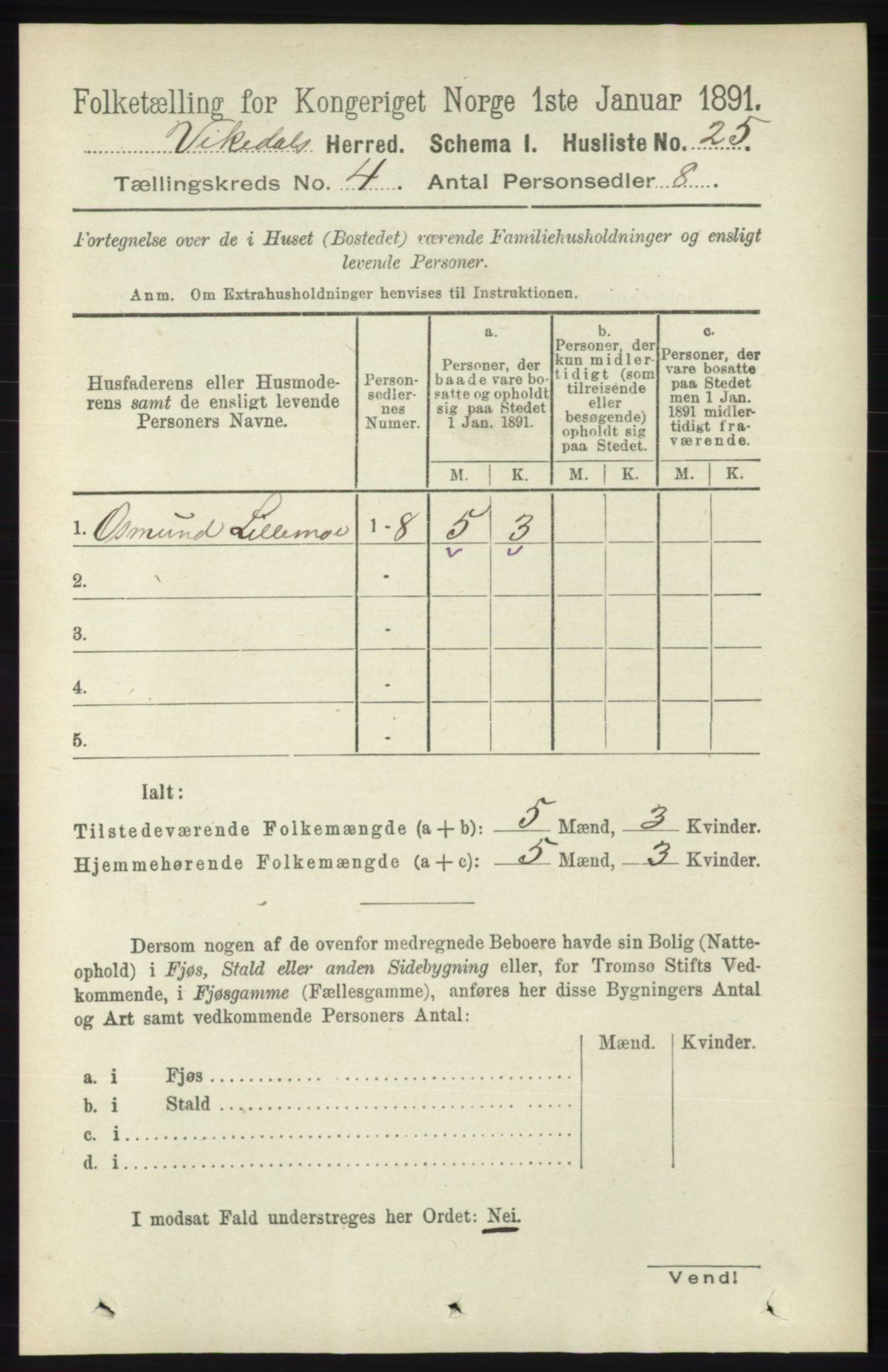 RA, 1891 census for 1157 Vikedal, 1891, p. 922