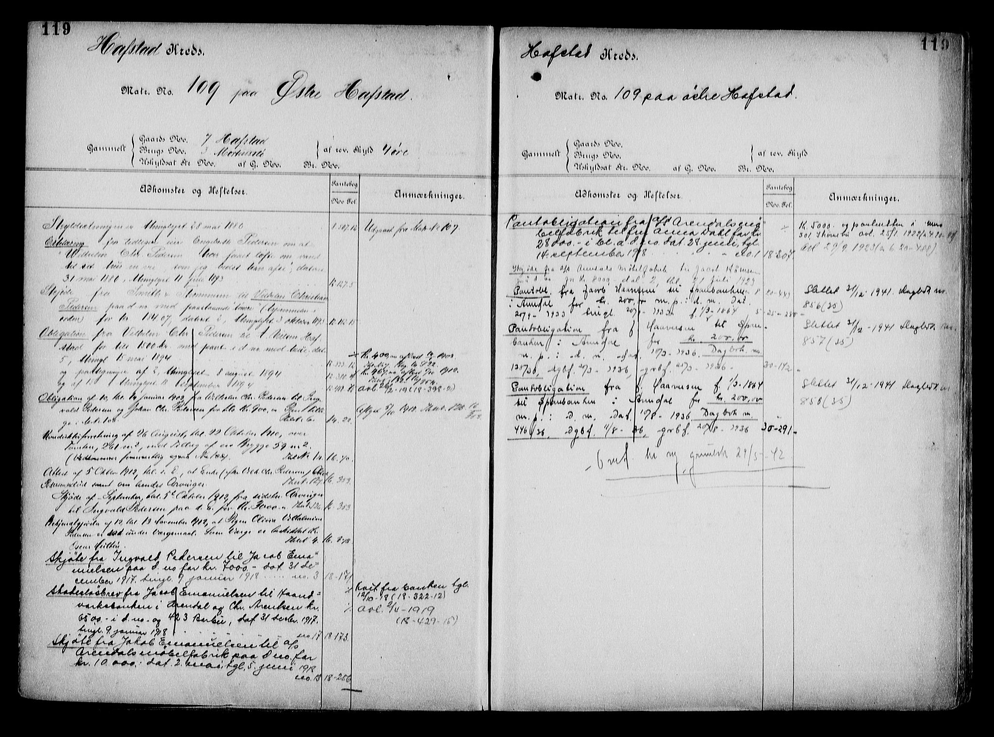 Arendal byfogd, AV/SAK-1222-0001/G/Ga/L0015: Mortgage register no. 13, 1860-1960, p. 119