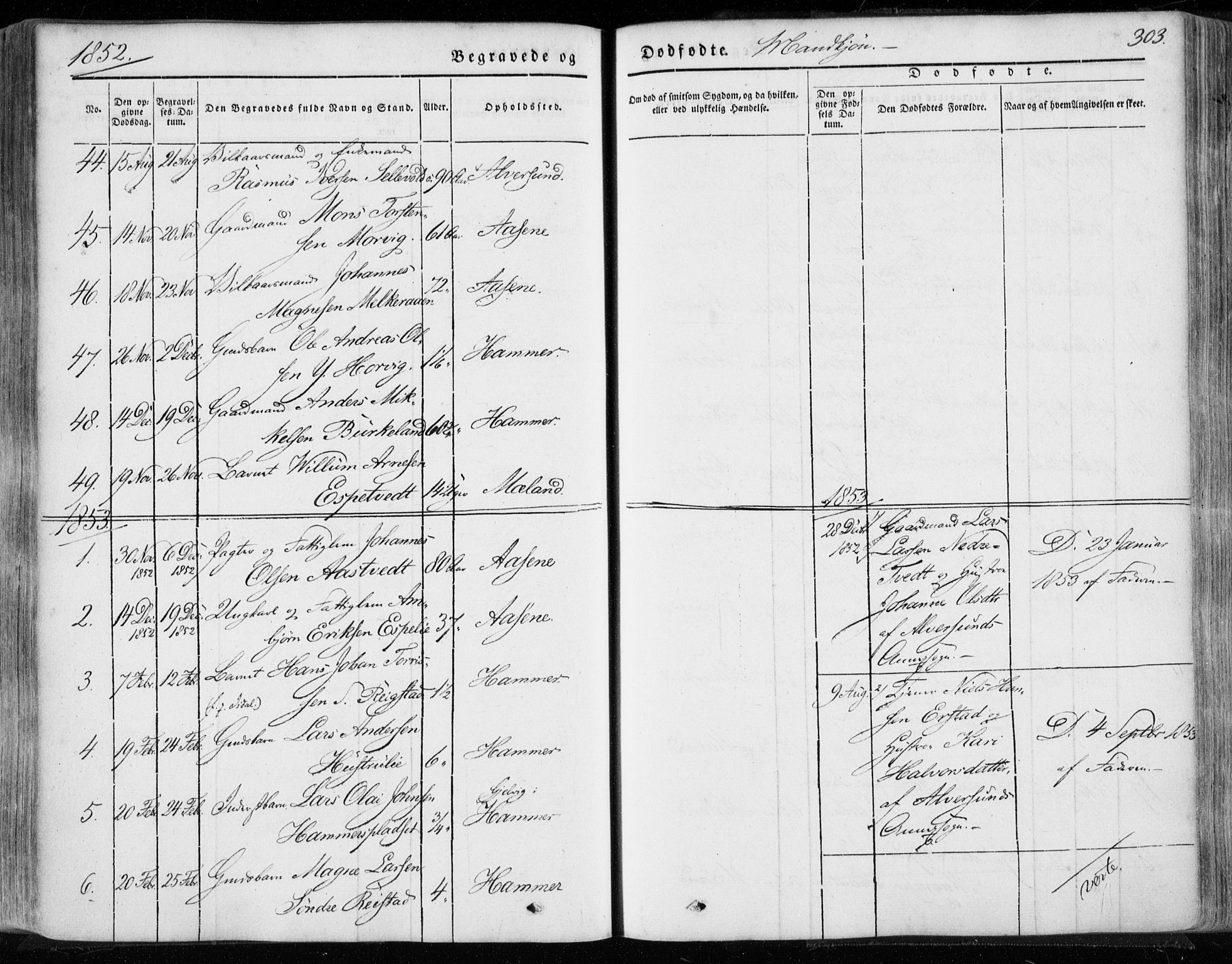 Hamre sokneprestembete, AV/SAB-A-75501/H/Ha/Haa/Haaa/L0013: Parish register (official) no. A 13, 1846-1857, p. 303