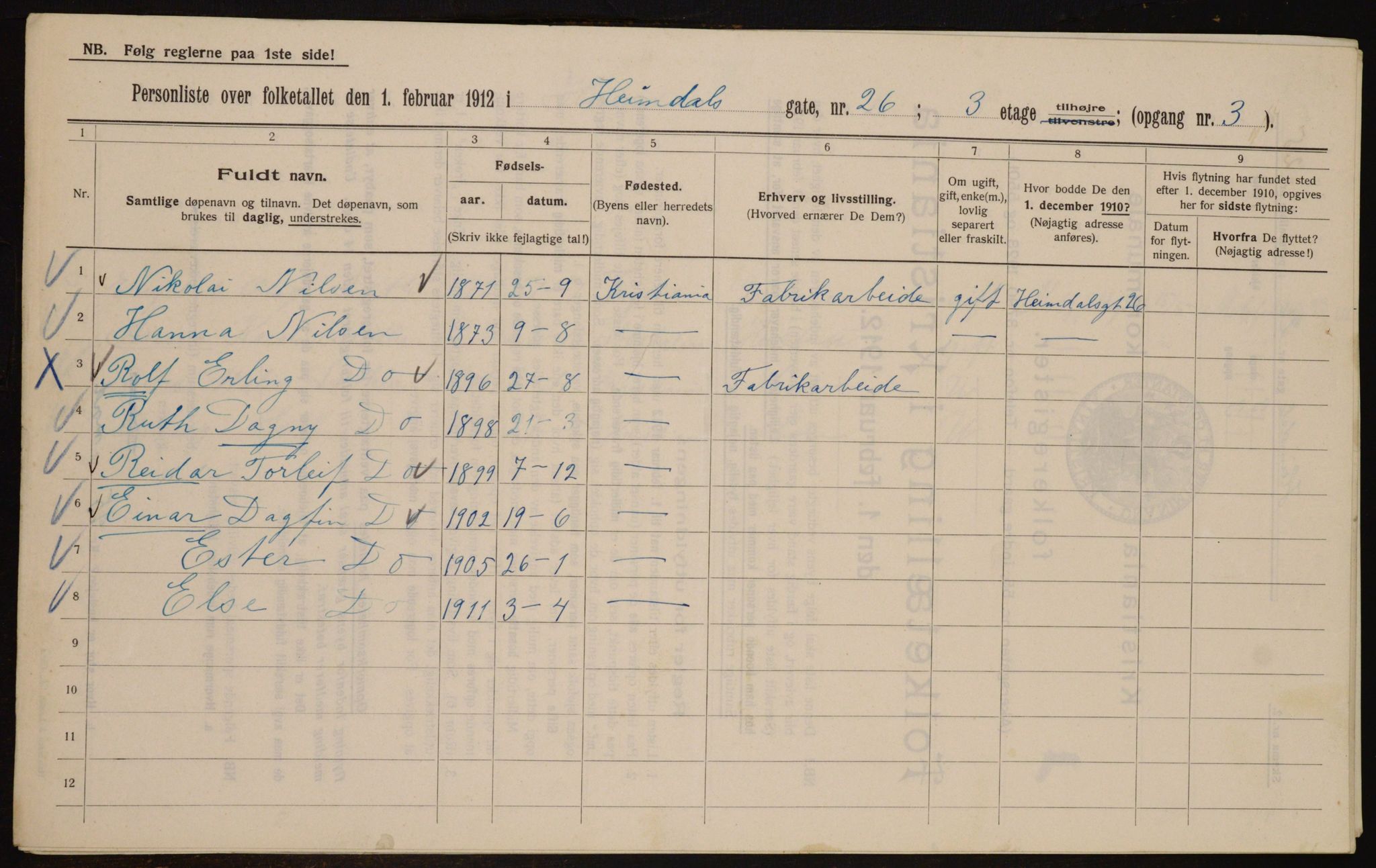 OBA, Municipal Census 1912 for Kristiania, 1912, p. 37188