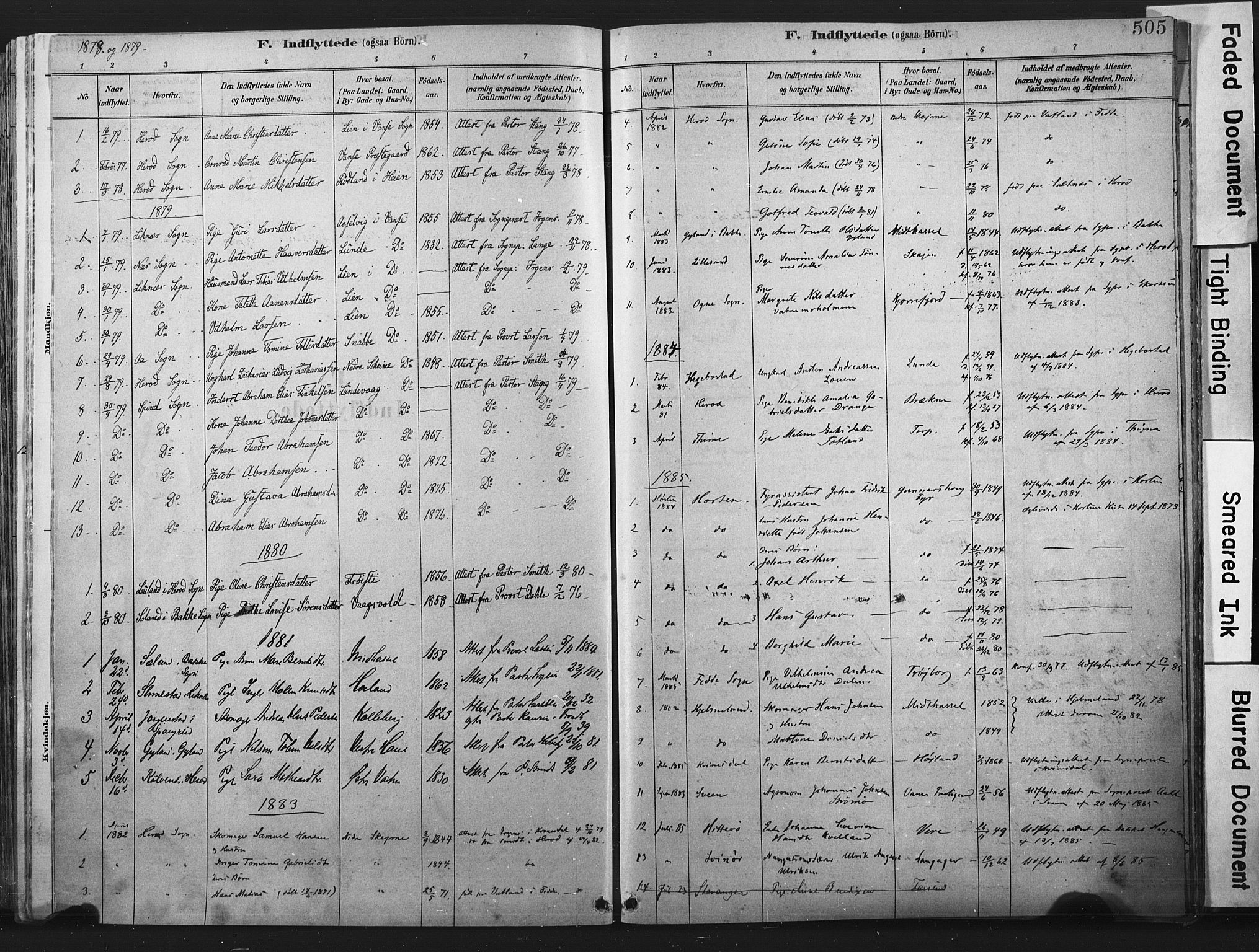 Lista sokneprestkontor, SAK/1111-0027/F/Fa/L0012: Parish register (official) no. A 12, 1879-1903, p. 505