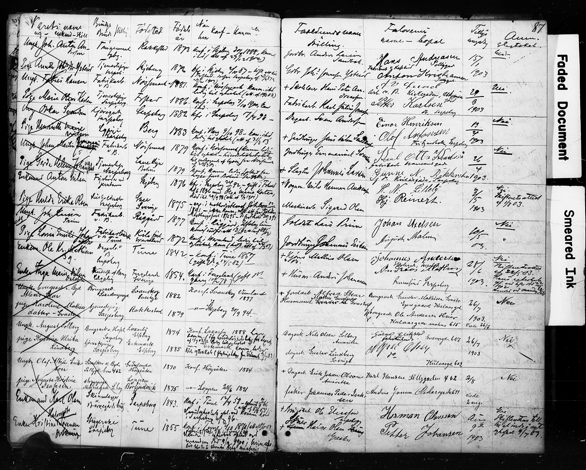 Sarpsborg prestekontor Kirkebøker, AV/SAO-A-2006/H/Ha/L0001: Banns register no. 1, 1859-1904, p. 87