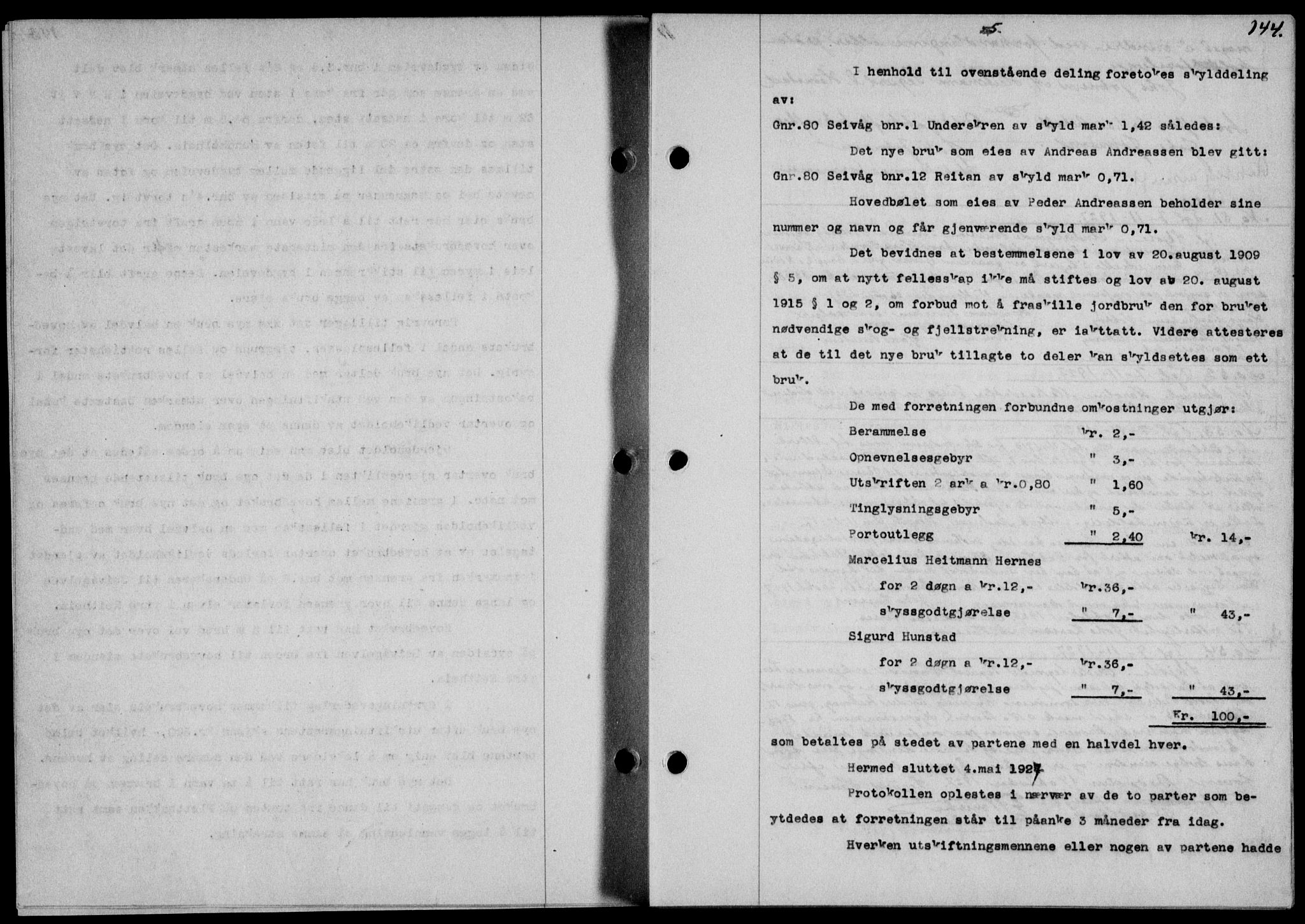 Salten sorenskriveri, SAT/A-4578/1/2/2C/L0055: Mortgage book no. 45, 1927-1928, Deed date: 21.11.1927
