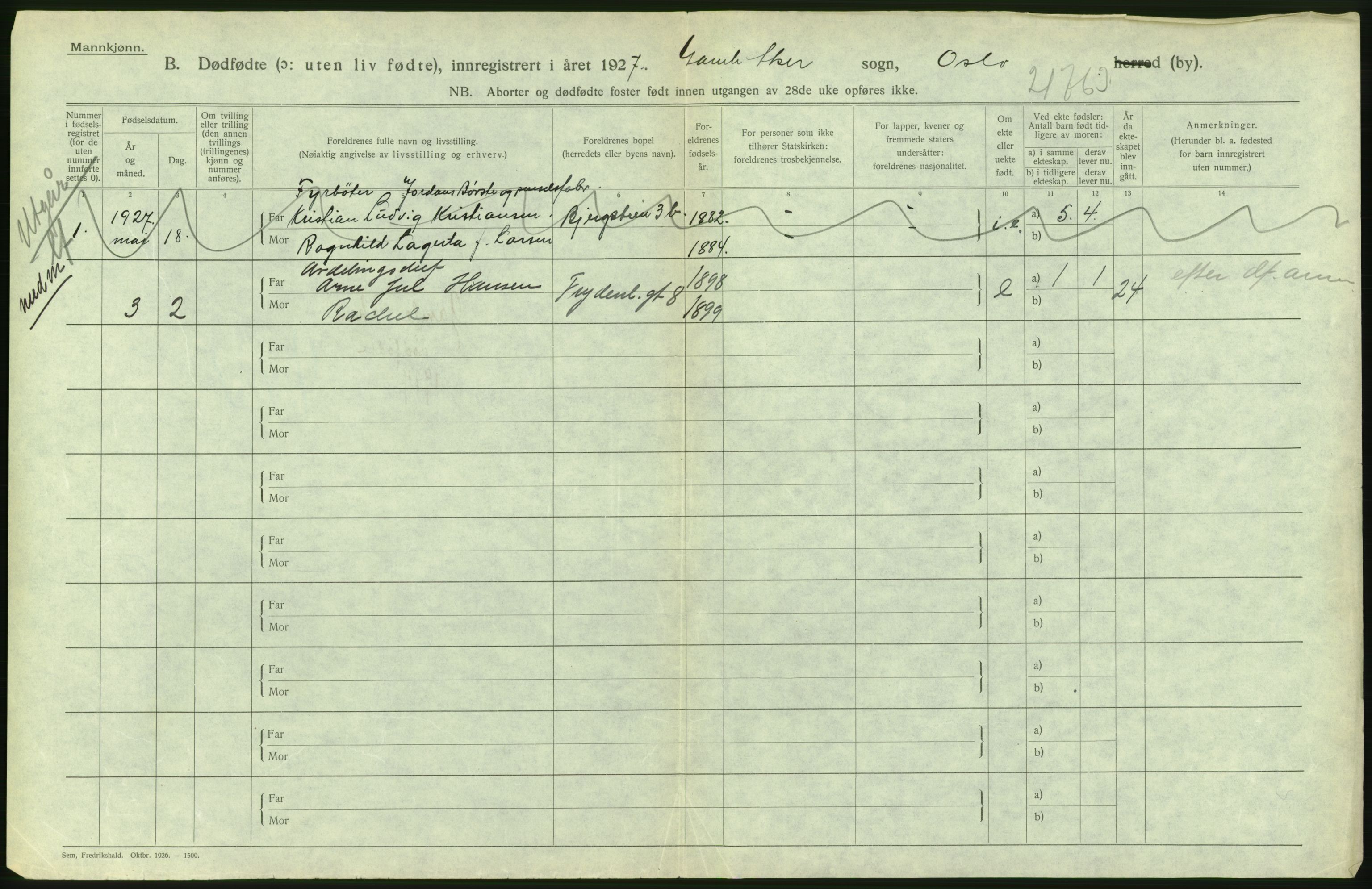 Statistisk sentralbyrå, Sosiodemografiske emner, Befolkning, AV/RA-S-2228/D/Df/Dfc/Dfcg/L0010: Oslo: Døde kvinner, dødfødte, 1927, p. 92