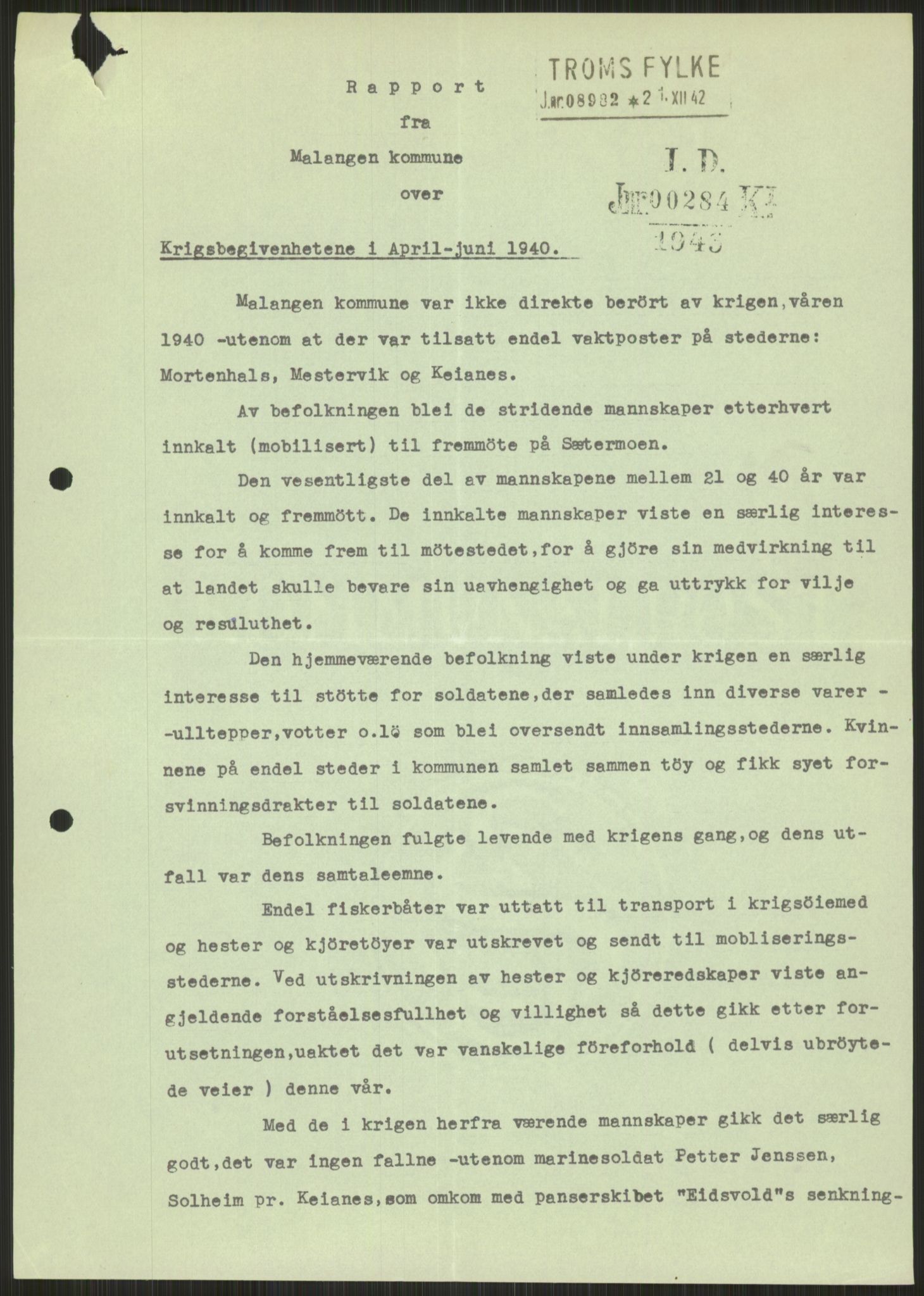 Forsvaret, Forsvarets krigshistoriske avdeling, AV/RA-RAFA-2017/Y/Ya/L0017: II-C-11-31 - Fylkesmenn.  Rapporter om krigsbegivenhetene 1940., 1940, p. 634