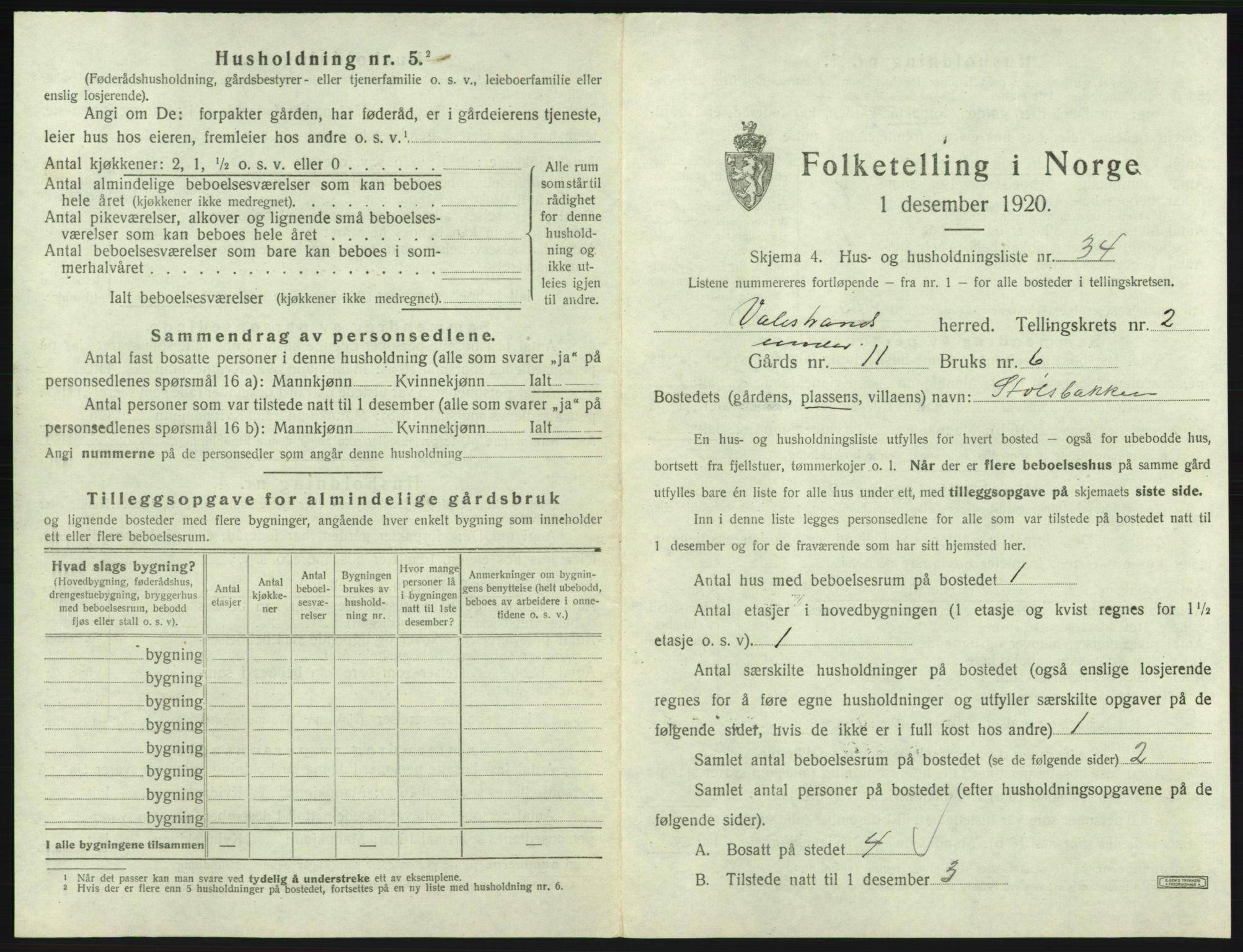 SAB, 1920 census for Valestrand, 1920, p. 153