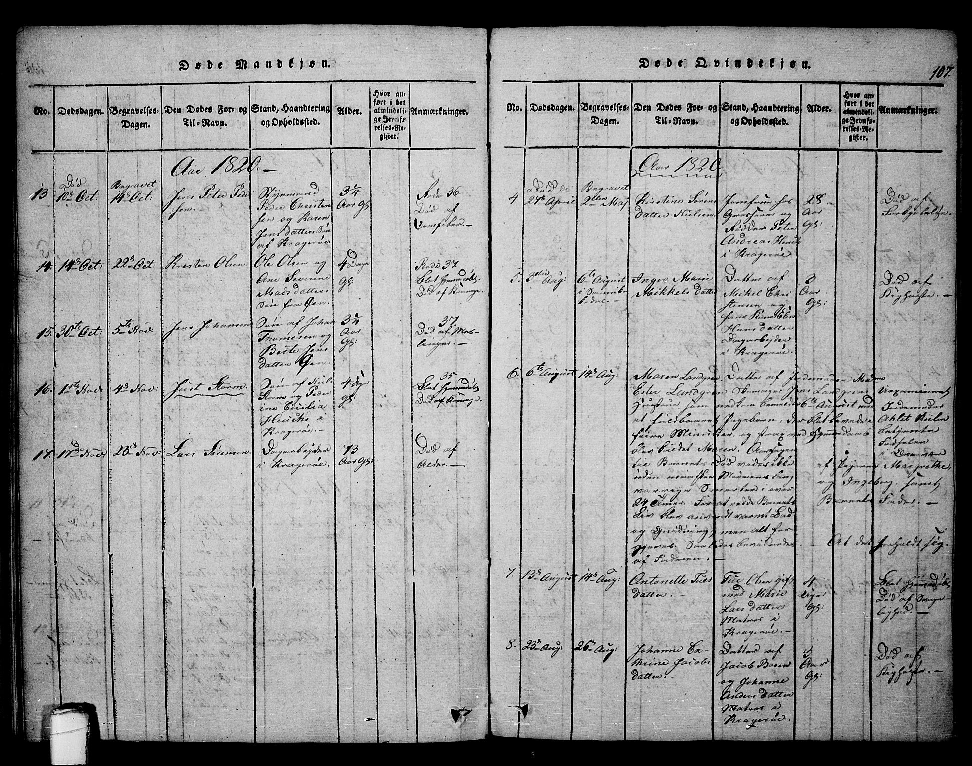 Kragerø kirkebøker, SAKO/A-278/F/Fa/L0004: Parish register (official) no. 4, 1814-1831, p. 107