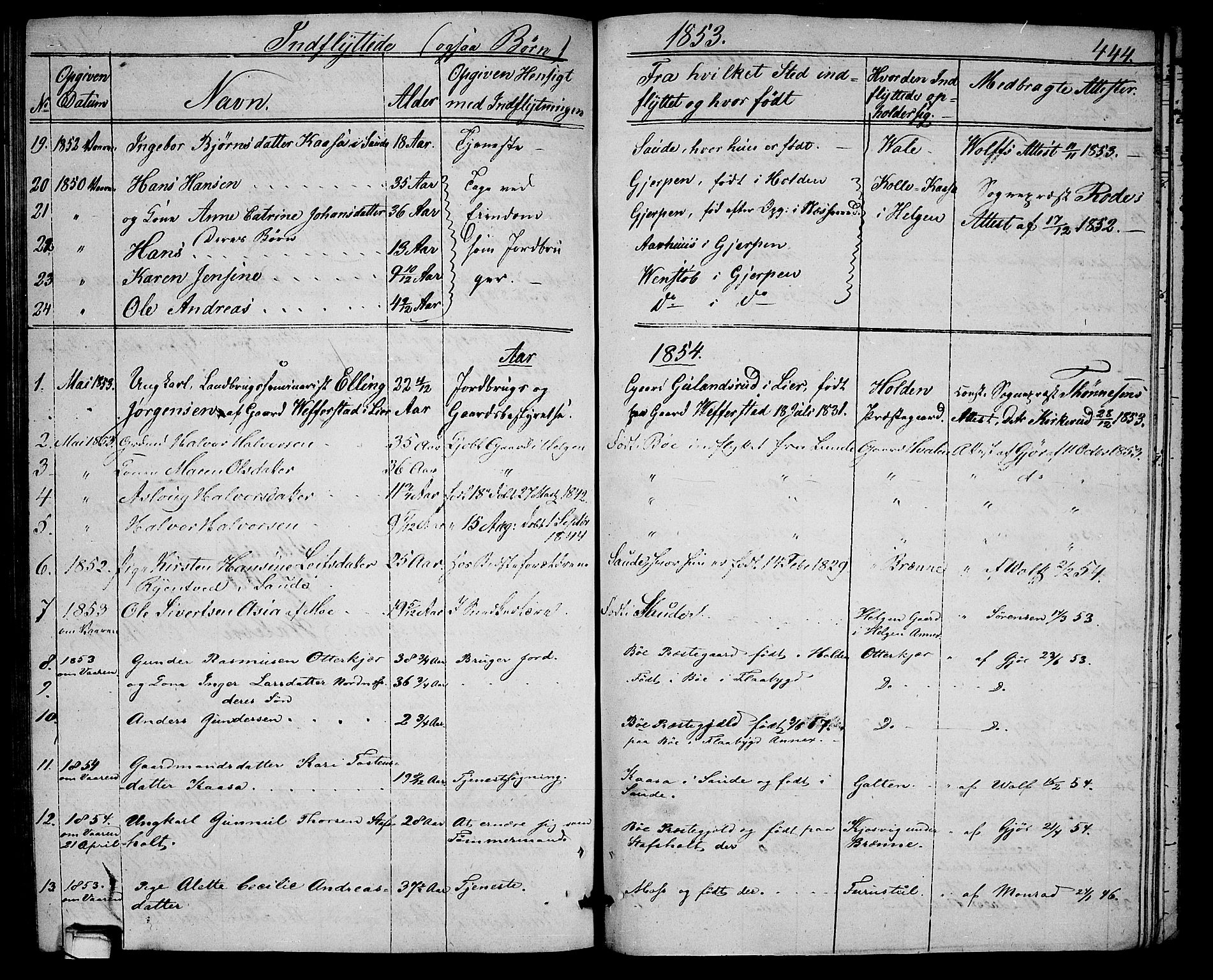 Holla kirkebøker, SAKO/A-272/G/Ga/L0003: Parish register (copy) no. I 3, 1849-1866, p. 444
