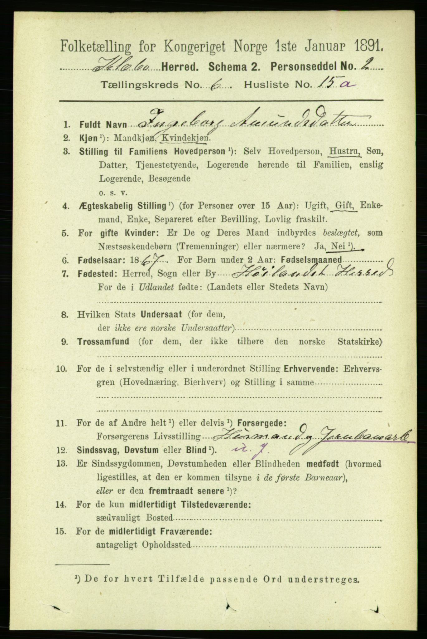 RA, 1891 census for 1662 Klæbu, 1891, p. 1317