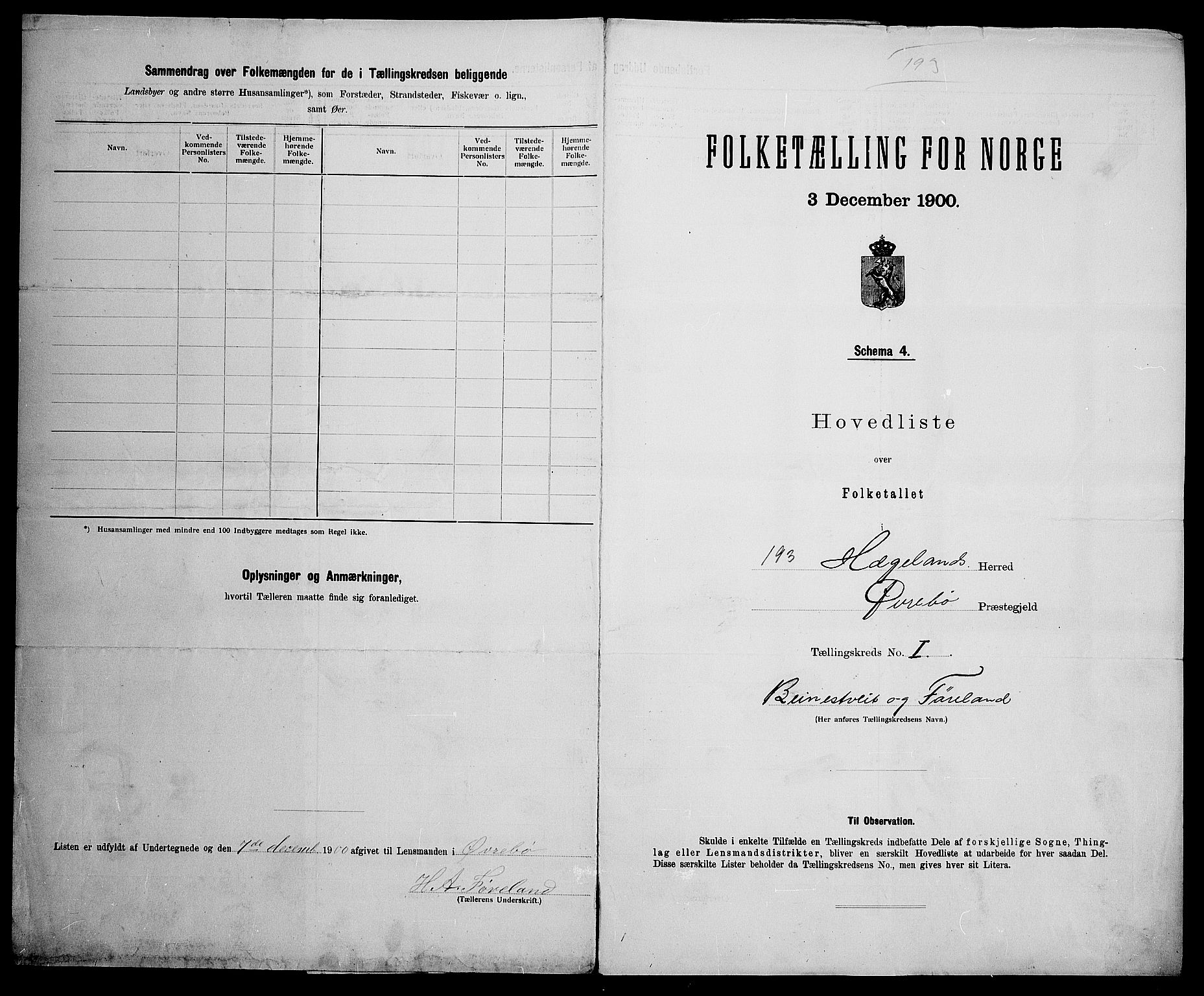 SAK, 1900 census for Hægeland, 1900, p. 10