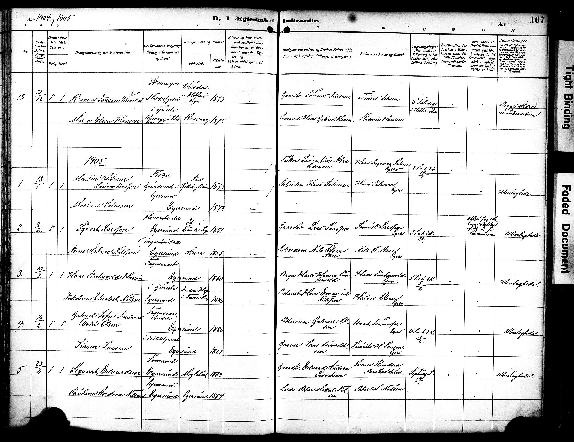 Eigersund sokneprestkontor, AV/SAST-A-101807/S08/L0019: Parish register (official) no. A 18, 1892-1905, p. 167