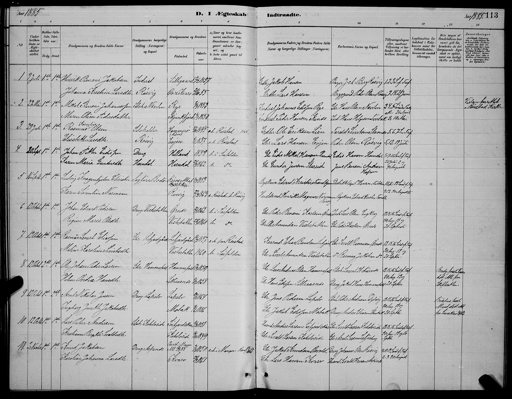 Ministerialprotokoller, klokkerbøker og fødselsregistre - Nordland, AV/SAT-A-1459/854/L0785: Parish register (copy) no. 854C01, 1883-1891, p. 113