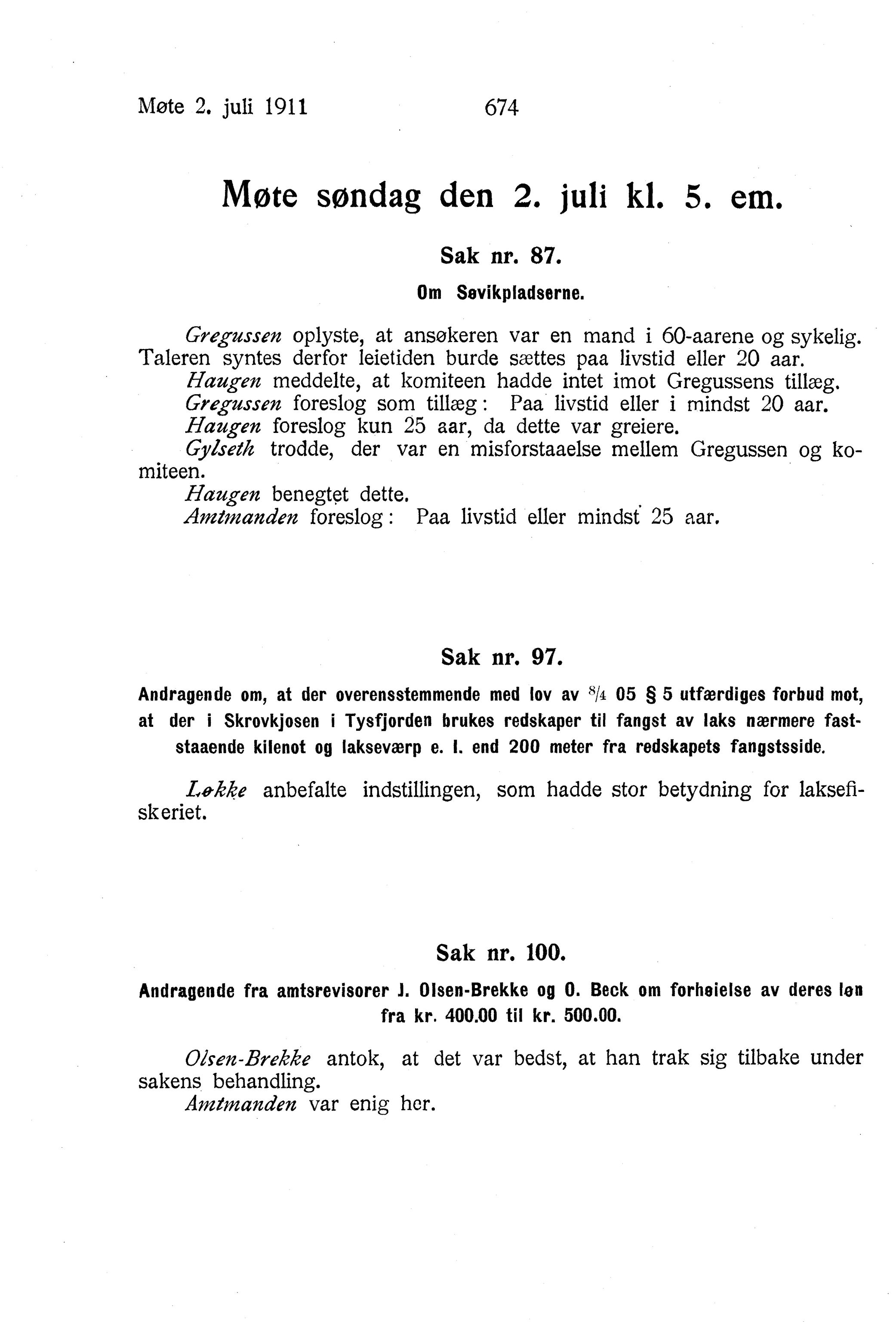 Nordland Fylkeskommune. Fylkestinget, AIN/NFK-17/176/A/Ac/L0034: Fylkestingsforhandlinger 1911, 1911, p. 674