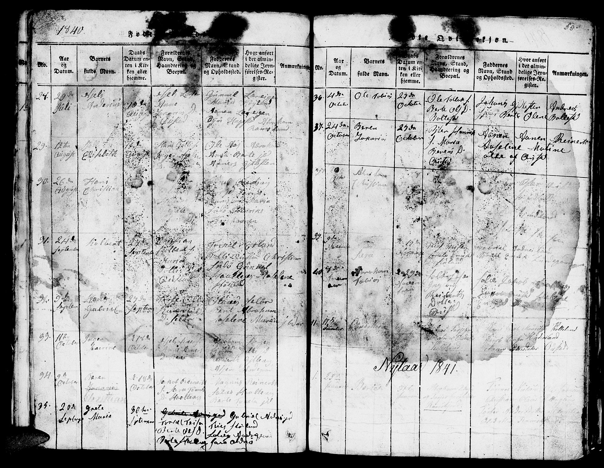 Lyngdal sokneprestkontor, SAK/1111-0029/F/Fb/Fba/L0001: Parish register (copy) no. B 1, 1816-1876, p. 59