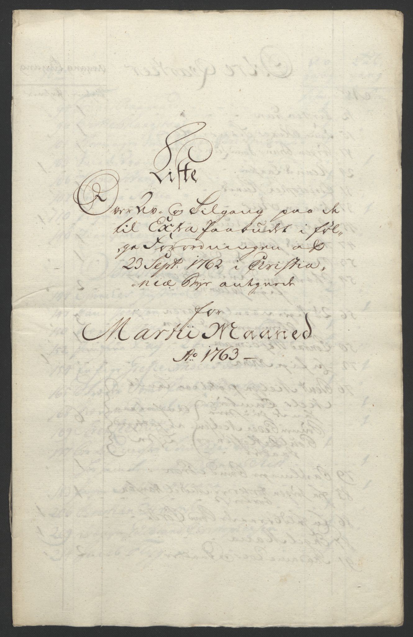 Rentekammeret inntil 1814, Reviderte regnskaper, Byregnskaper, AV/RA-EA-4066/R/Re/L0072/0001: [E13] Kontribusjonsregnskap / Ekstraskatt, 1763-1764, p. 54