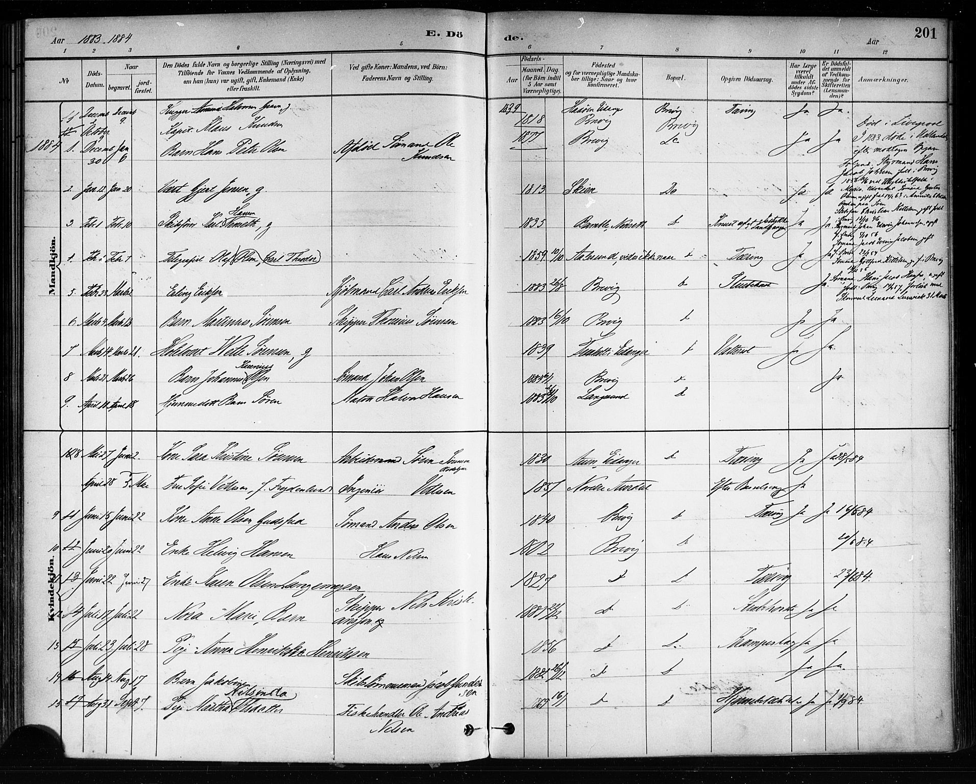 Brevik kirkebøker, AV/SAKO-A-255/F/Fa/L0007: Parish register (official) no. 7, 1882-1900, p. 201