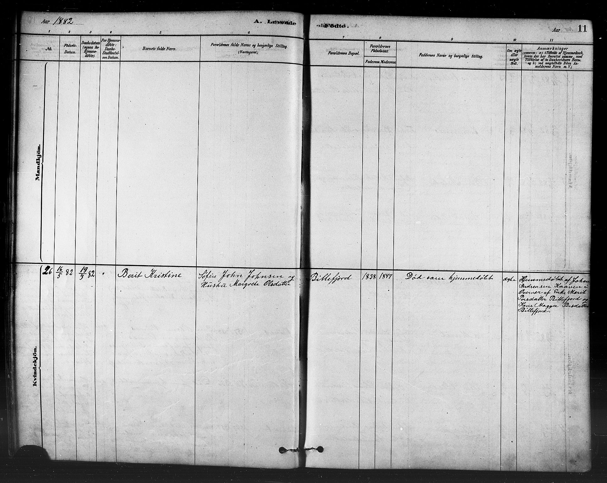 Kistrand/Porsanger sokneprestembete, AV/SATØ-S-1351/H/Ha/L0007.kirke: Parish register (official) no. 7, 1881-1889, p. 11