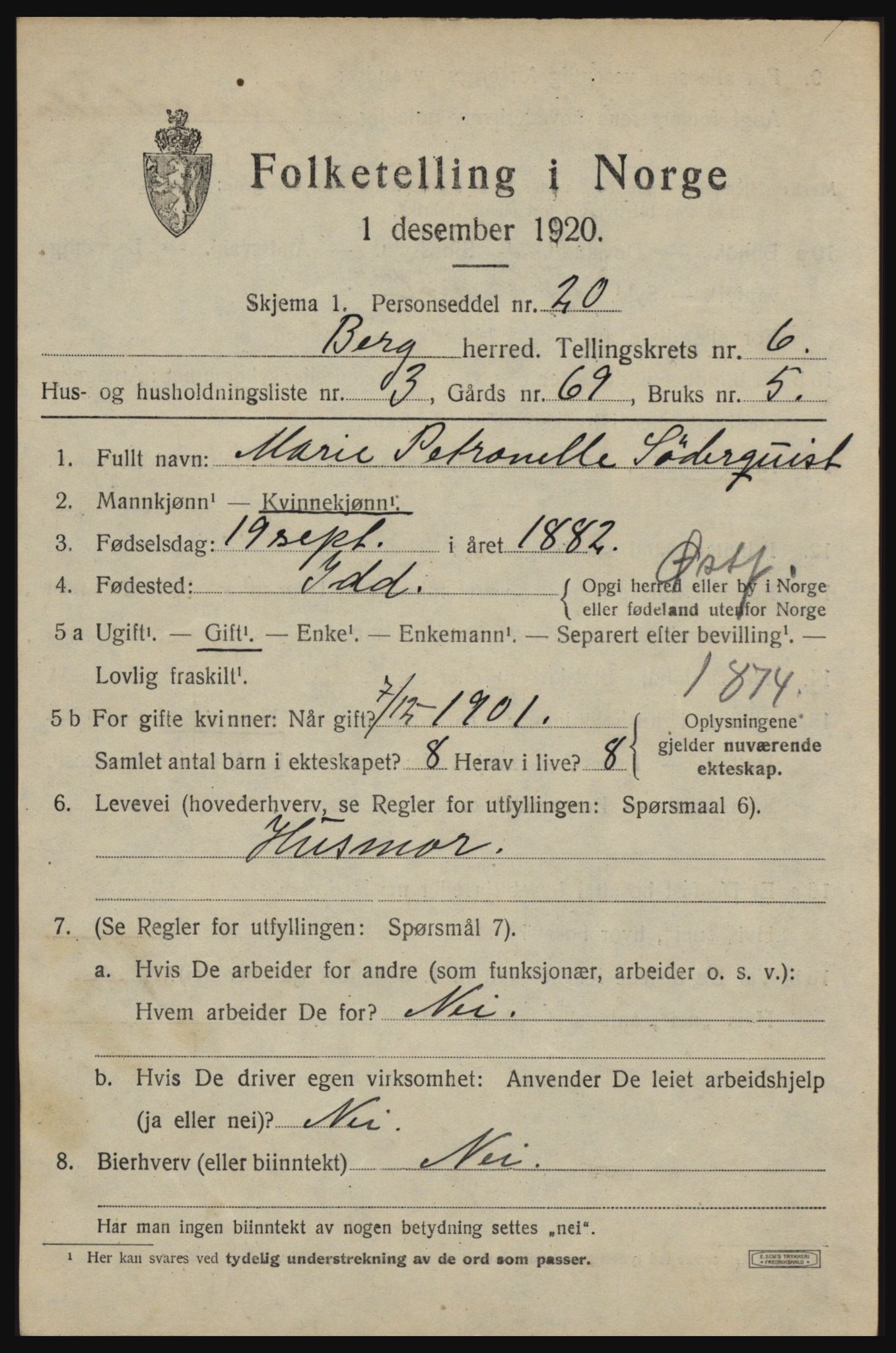 SAO, 1920 census for Berg, 1920, p. 9683