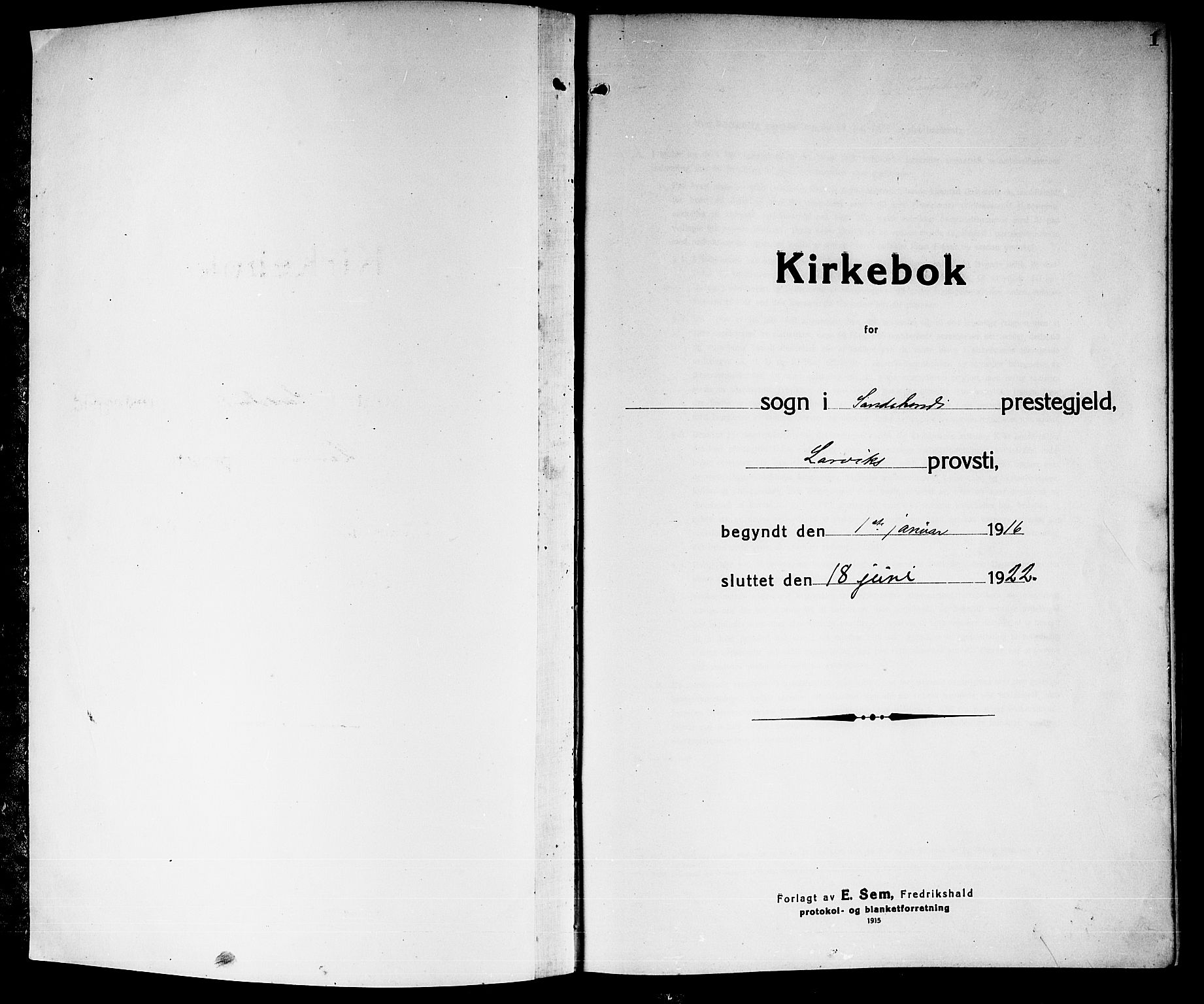 Sandar kirkebøker, SAKO/A-243/G/Ga/L0003: Parish register (copy) no. 3, 1916-1922, p. 1