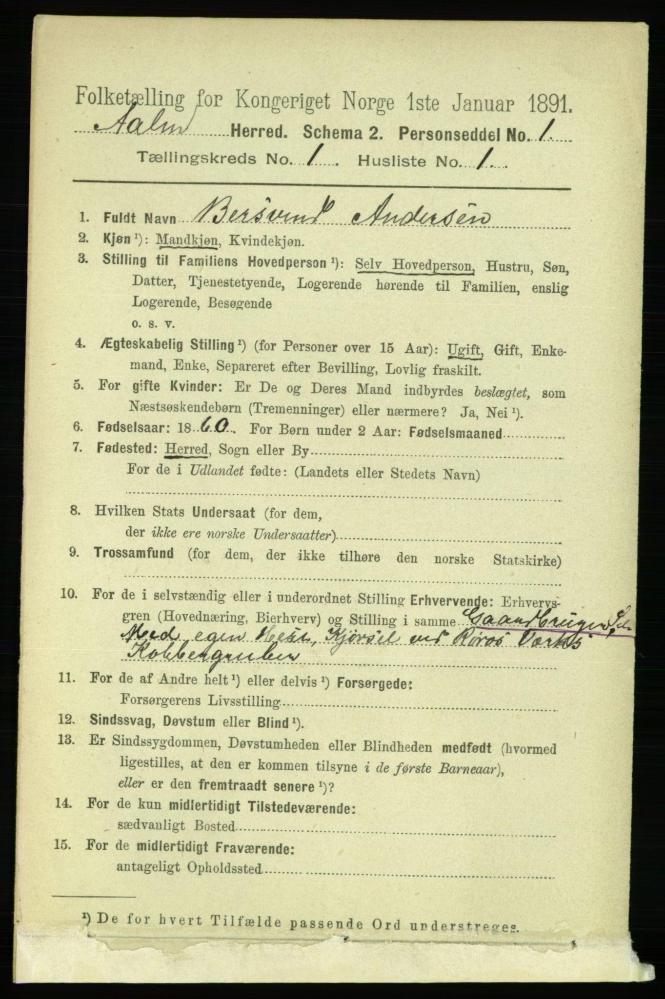 RA, 1891 census for 1644 Ålen, 1891, p. 66