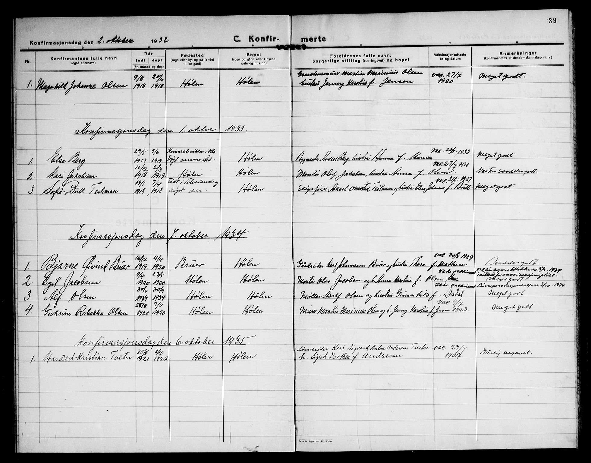 Vestby prestekontor Kirkebøker, AV/SAO-A-10893/F/Fe/L0002: Parish register (official) no. V 2, 1932-1946, p. 39