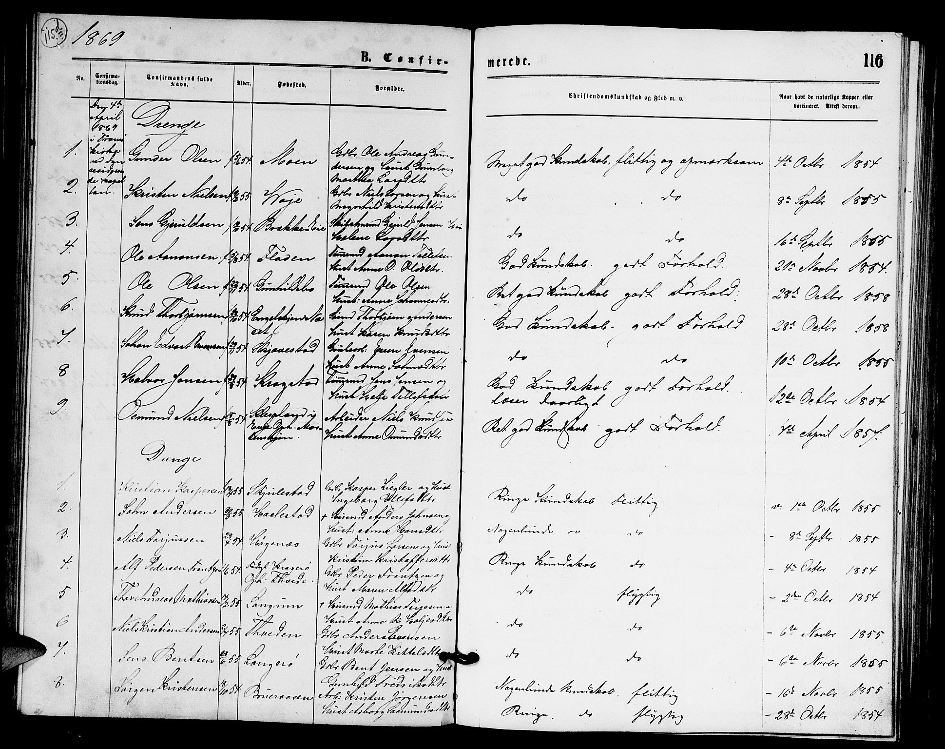 Austre Moland sokneprestkontor, SAK/1111-0001/F/Fb/Fba/L0002: Parish register (copy) no. B 2, 1869-1879, p. 116