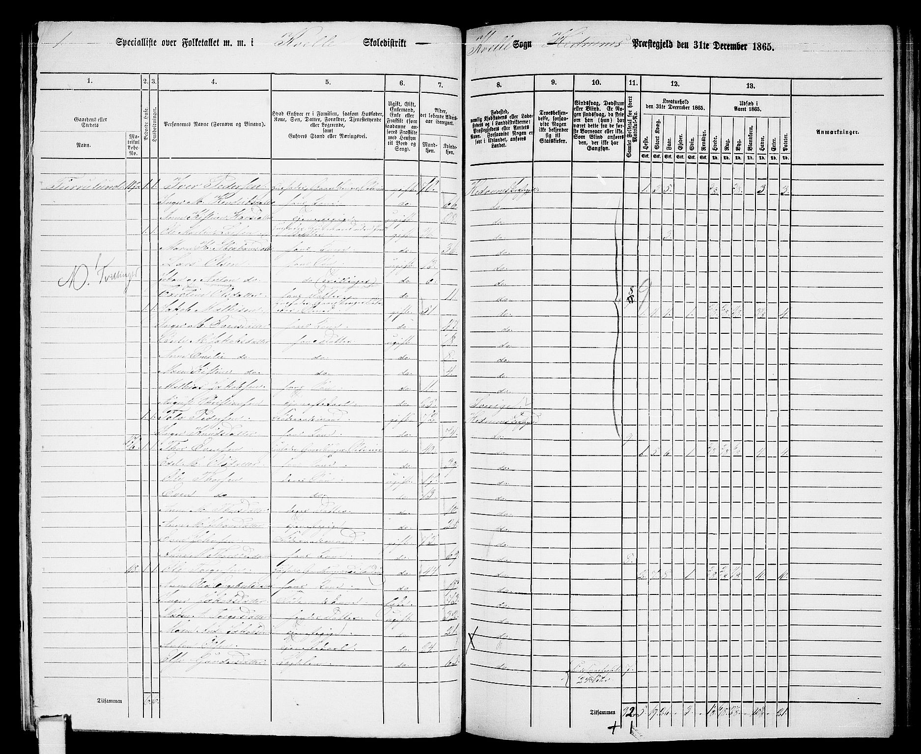 RA, 1865 census for Hedrum, 1865, p. 111