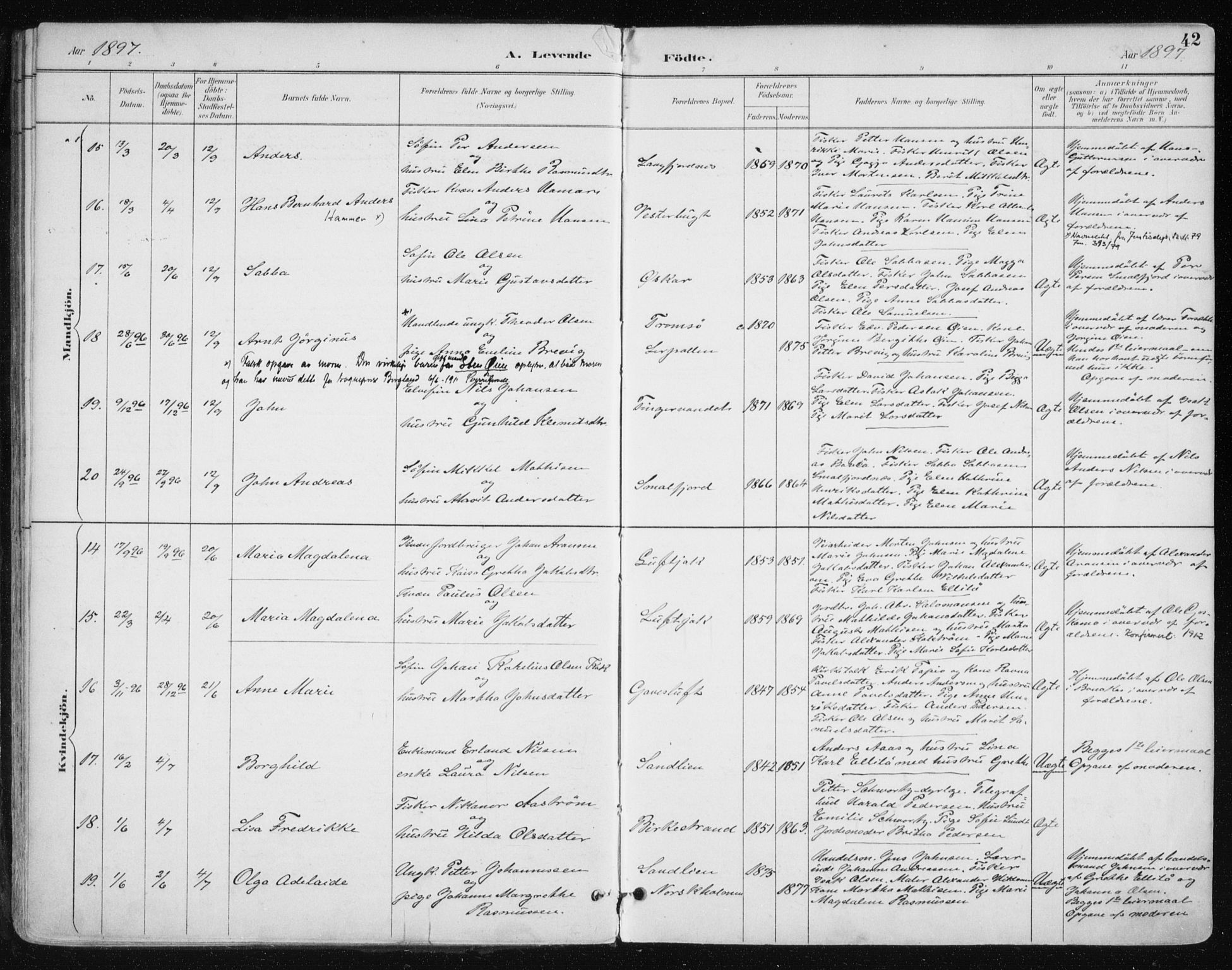 Tana sokneprestkontor, AV/SATØ-S-1334/H/Ha/L0005kirke: Parish register (official) no. 5, 1891-1903, p. 42