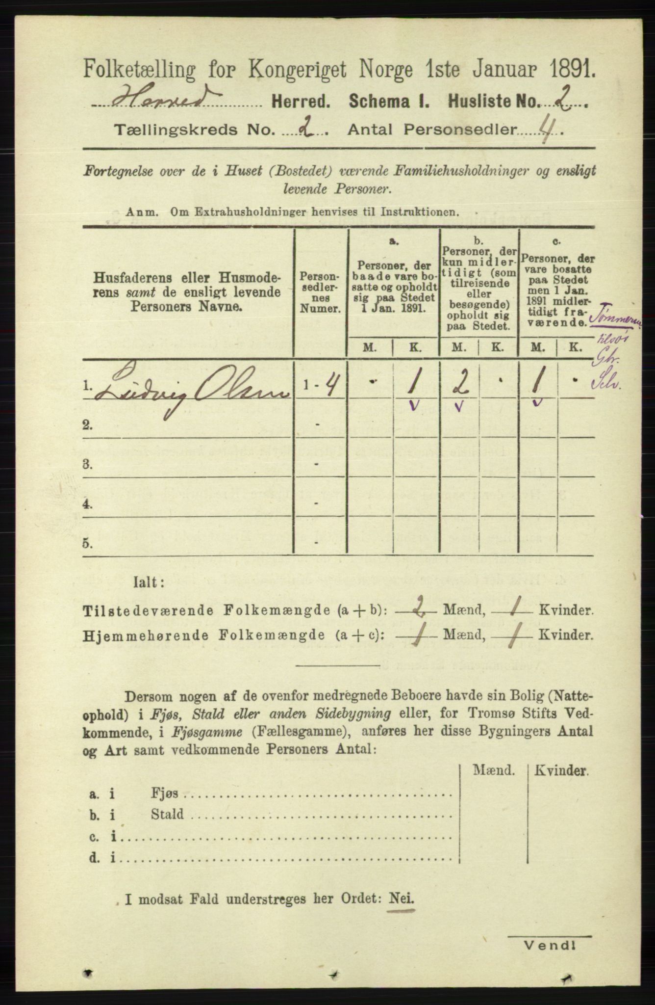 RA, 1891 census for 1039 Herad, 1891, p. 439