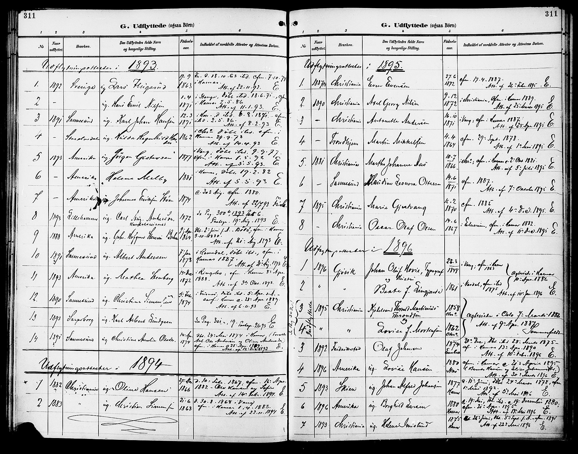 Vang prestekontor, Hedmark, SAH/PREST-008/H/Ha/Haa/L0017: Parish register (official) no. 17, 1890-1899, p. 311